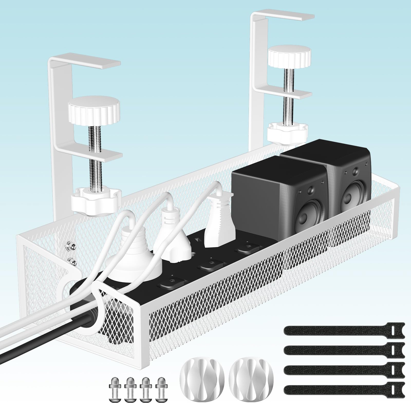 Under Desk Cable Management Tray White, No Drill Desk Cable Management Organizer With Clamp For Desk Wire Management, Desk Pc Co