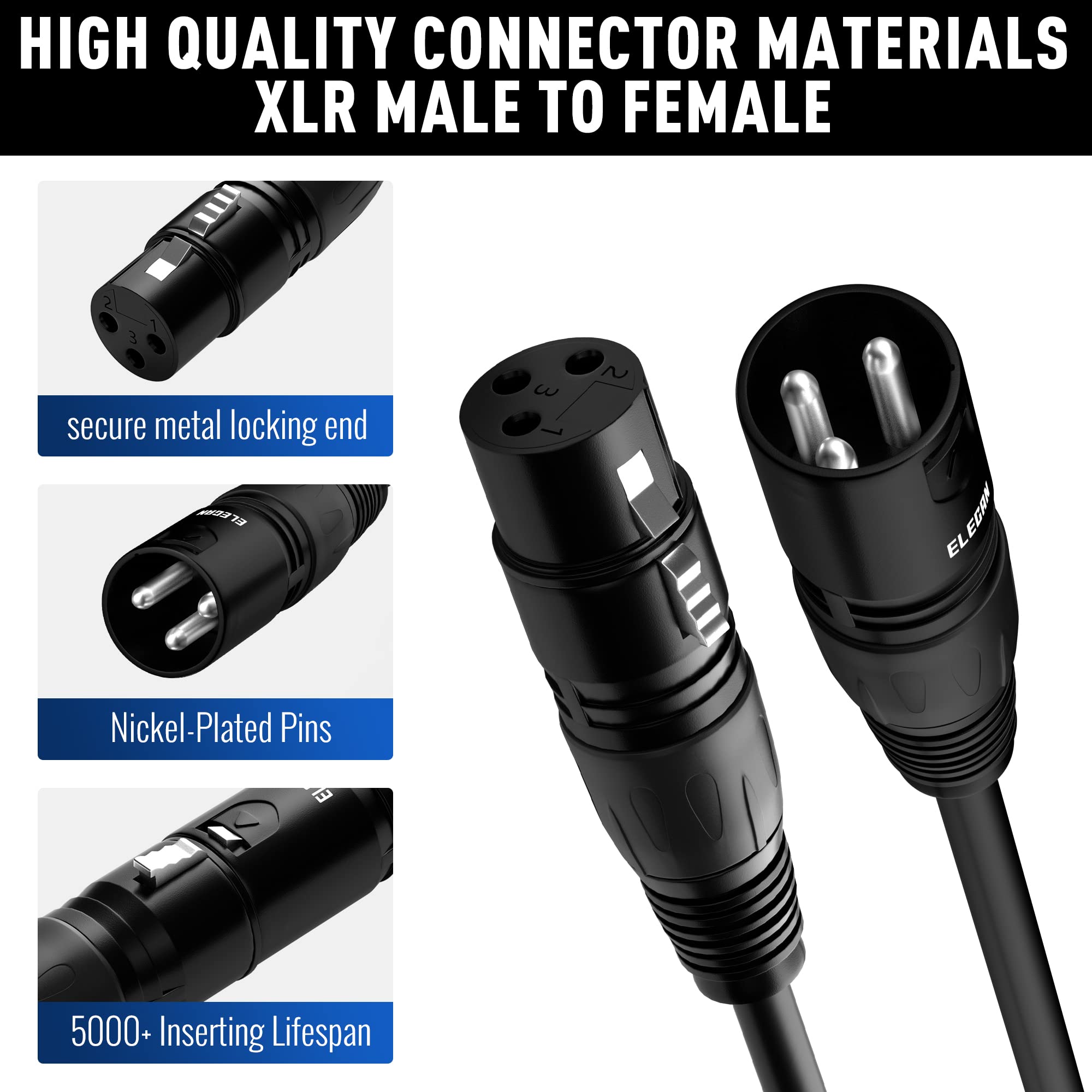 Xlr Cable Microphone Cable 100 Feet,Elecan Heavy Duty Balanced Xlr Speaker Cable (From 25 200Ft) 3 Pin Shielded Male To Female M