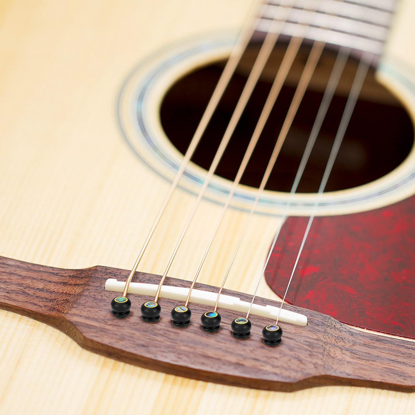 Blisstime 6Pcs Ebony Guitar Pins Inlaid Abalone Dot Acoustic Guitar Replacement Parts