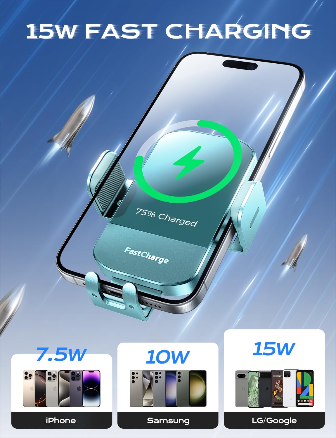 Chgeek Wireless Car Charger, 15W Fast Charging Auto Clamping Car Charger Phone Mount Phone Holder Fit For Iphone 16 15 14 13 12