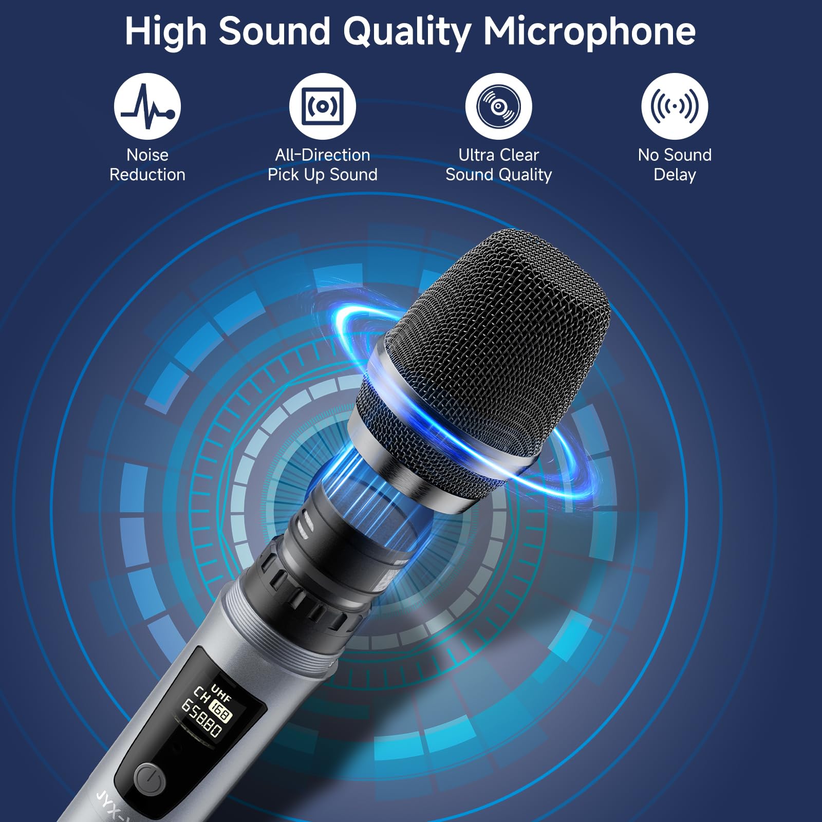 Jyx Wireless Microphone, Professional Uhf Metal Handheld Dynamic Mic System With Rechargeable Receiver 1/4''(6.35Mm) Plug, For A