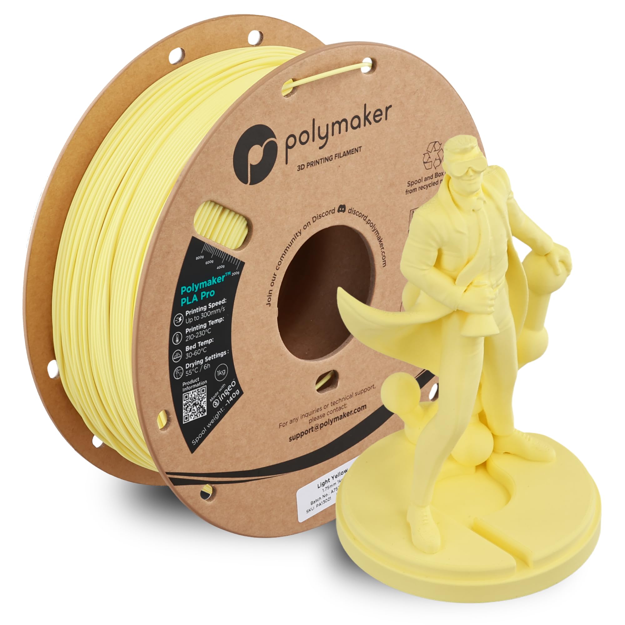 Polymaker PLA Pro 3D Printing Filament Light Yellow 1.75mm 1KG, High-Impact Tough PLA, Fast Printing up to 300mm/s, High Speed N