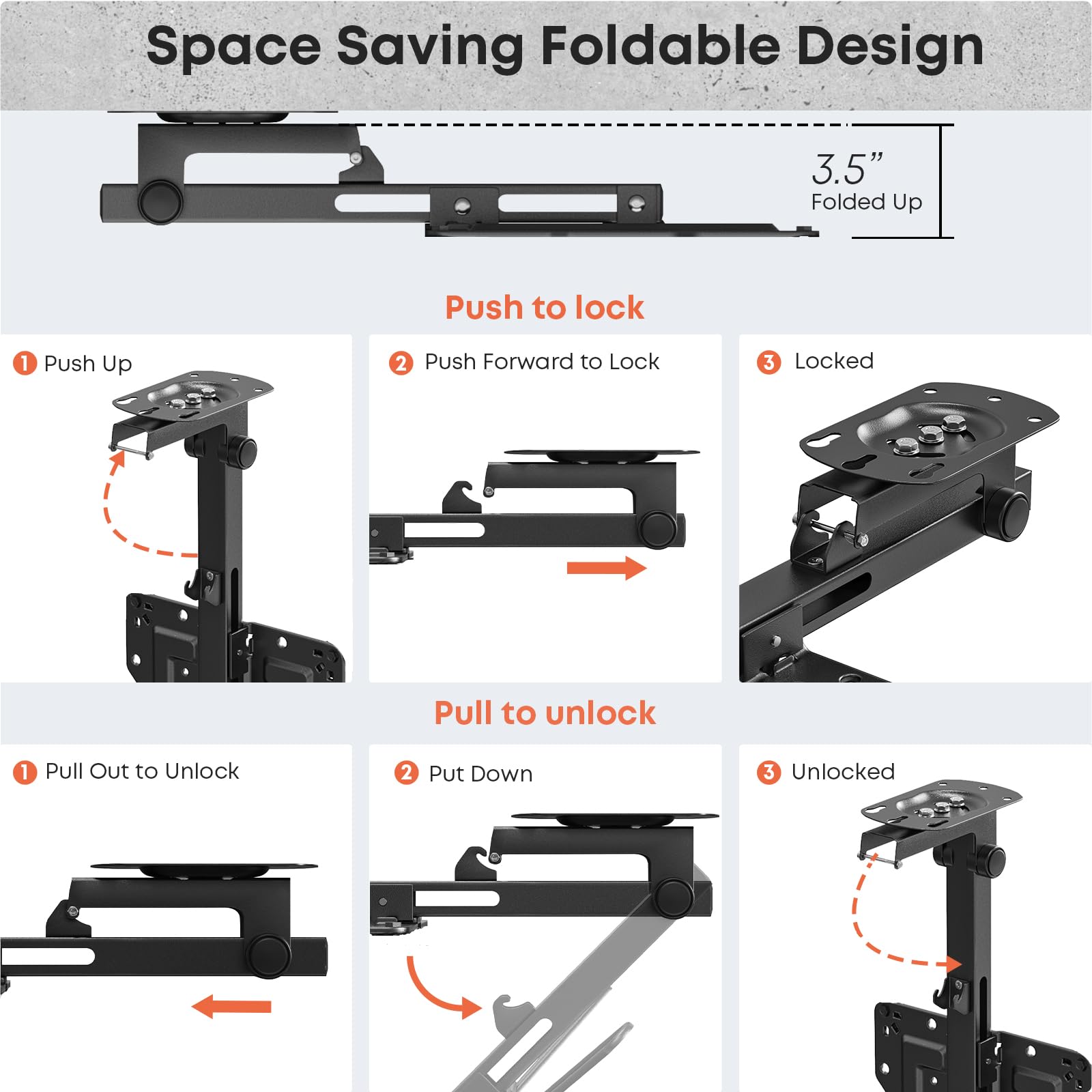 Flip Down Ceiling TV Mount for 19 50 inch   Manual Folding Height Adjustable Drop Down TV Mount for Flat and Pitched Roof, Swivel, Max Load 44 lbs, Max VESA 200x200 mm, Black