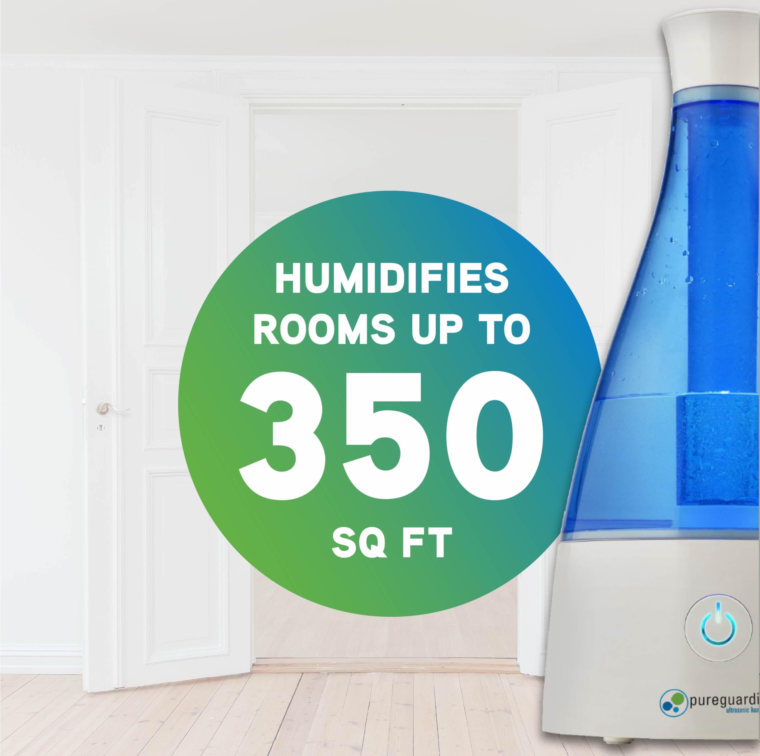 Pureguardian Ultrasonic Cool Mist Humidifier, 30 Hrs. Run Time, 0.5 Gal. Tank Capacity, 350 Sq. Ft. Coverage, Small Rooms, Quiet