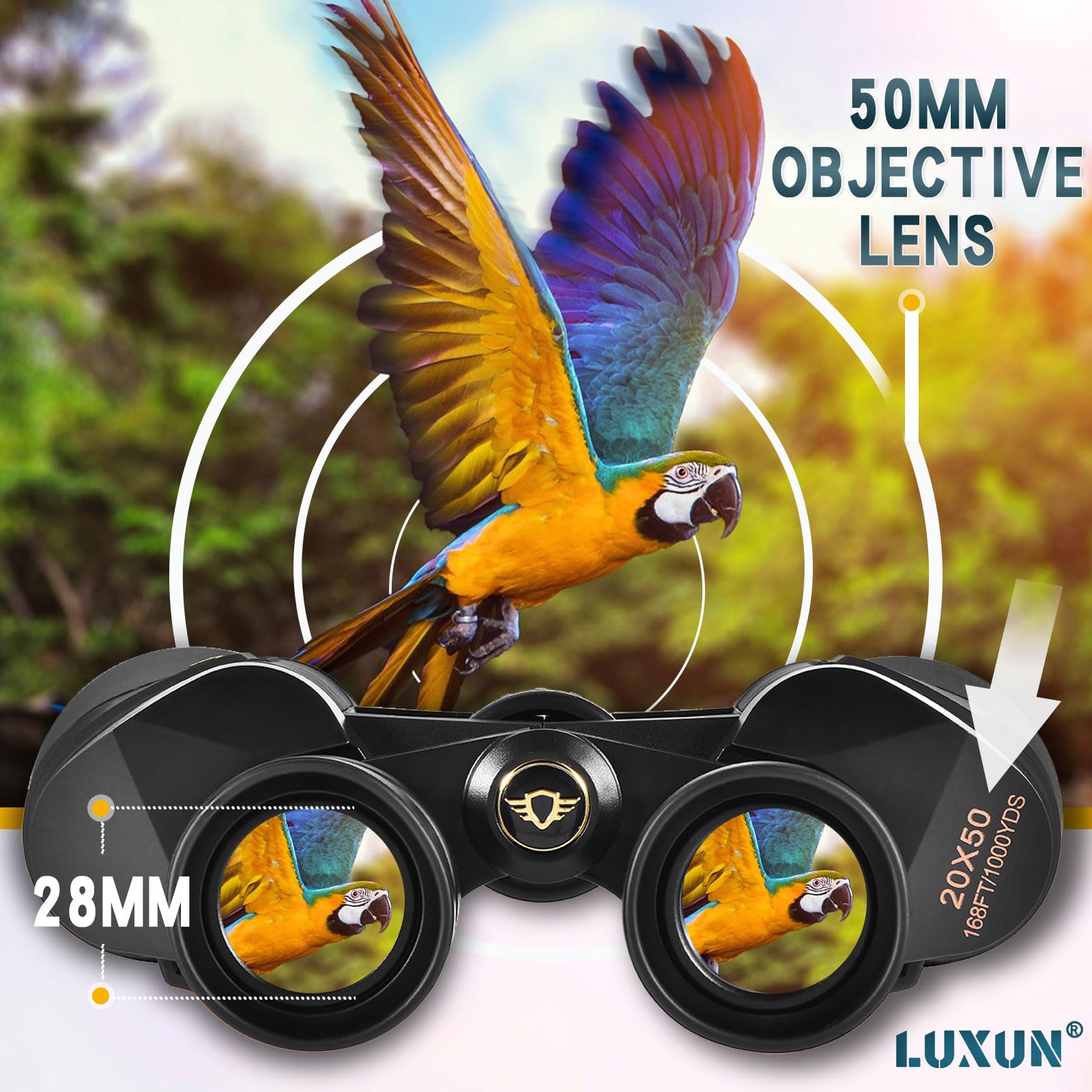 Luxun Binoculars For Adults High Powered,20X50 Binoculars With Bak4 Prism Fmc Lens, Waterproof Binoculars For Bird Watching, Hun