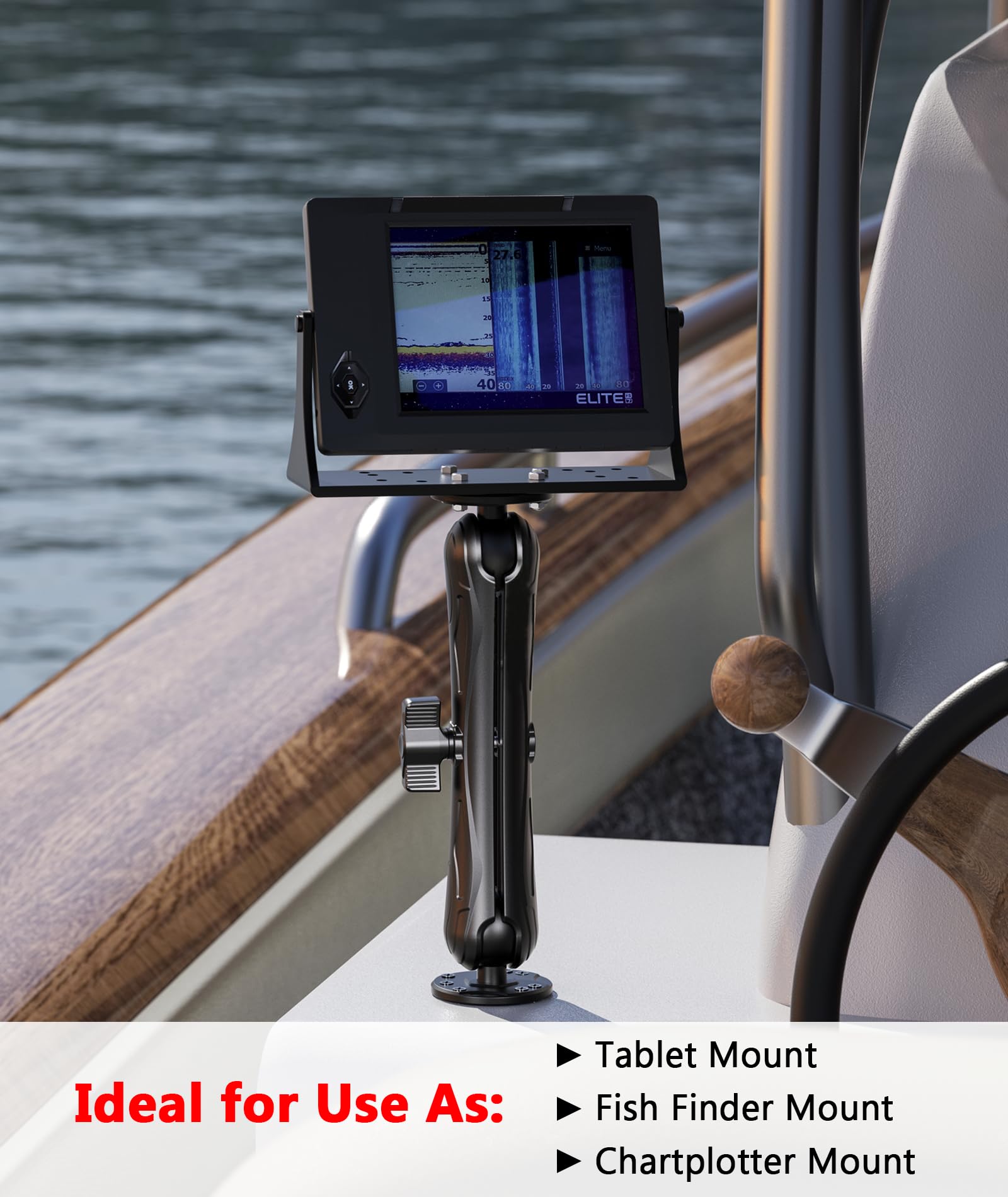 Vazeswin Aluminum Alloy Electronic Device Mount With 1.5'' Ball Round Plates, 9.1'' Long Arm Fish Finder Mount Tablet Holder, C