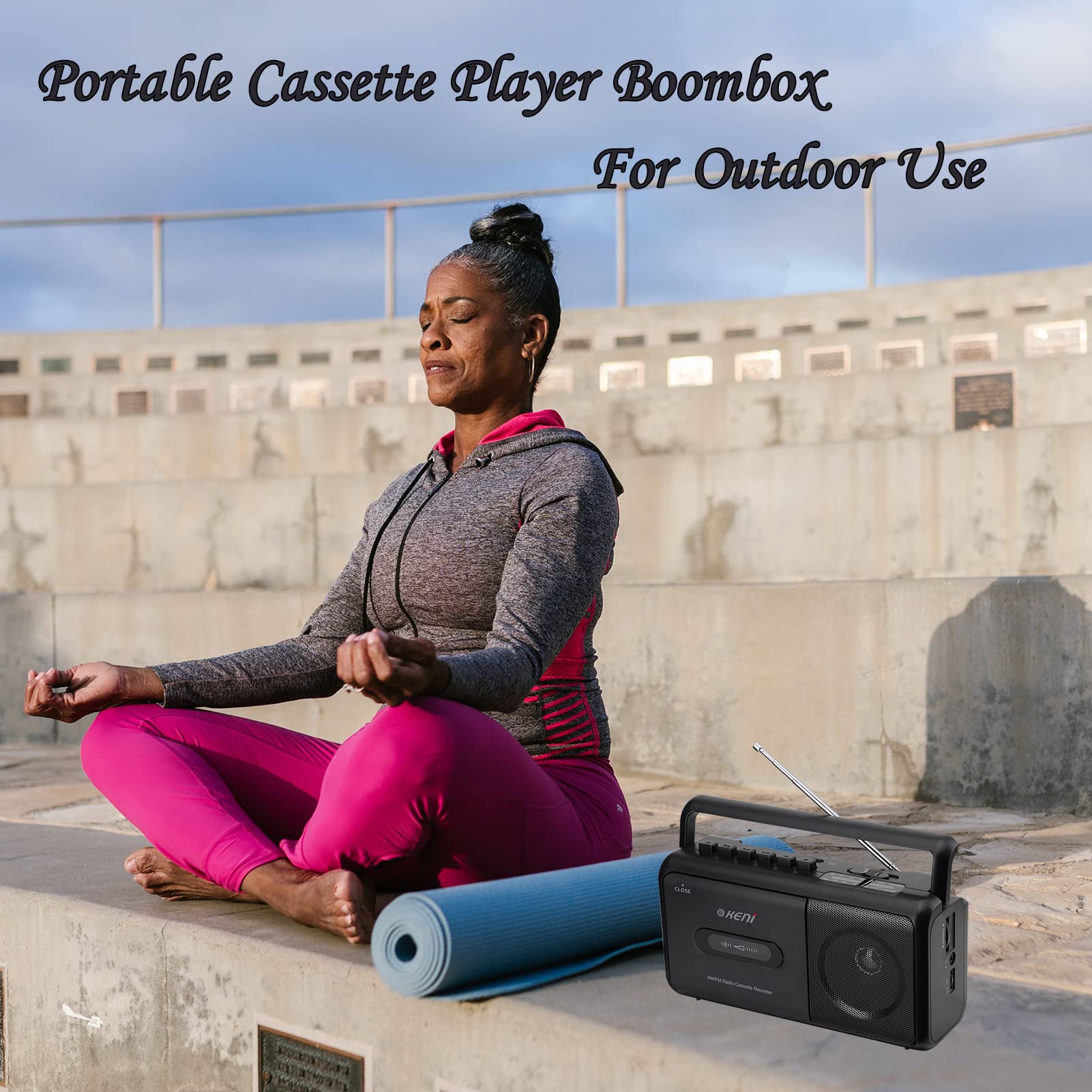 G Keni Portable Cassette Player Boombox Am/Fm Radio Stereo, Casette Tape Player Recorder With Earphone Jack Battery Operated Or