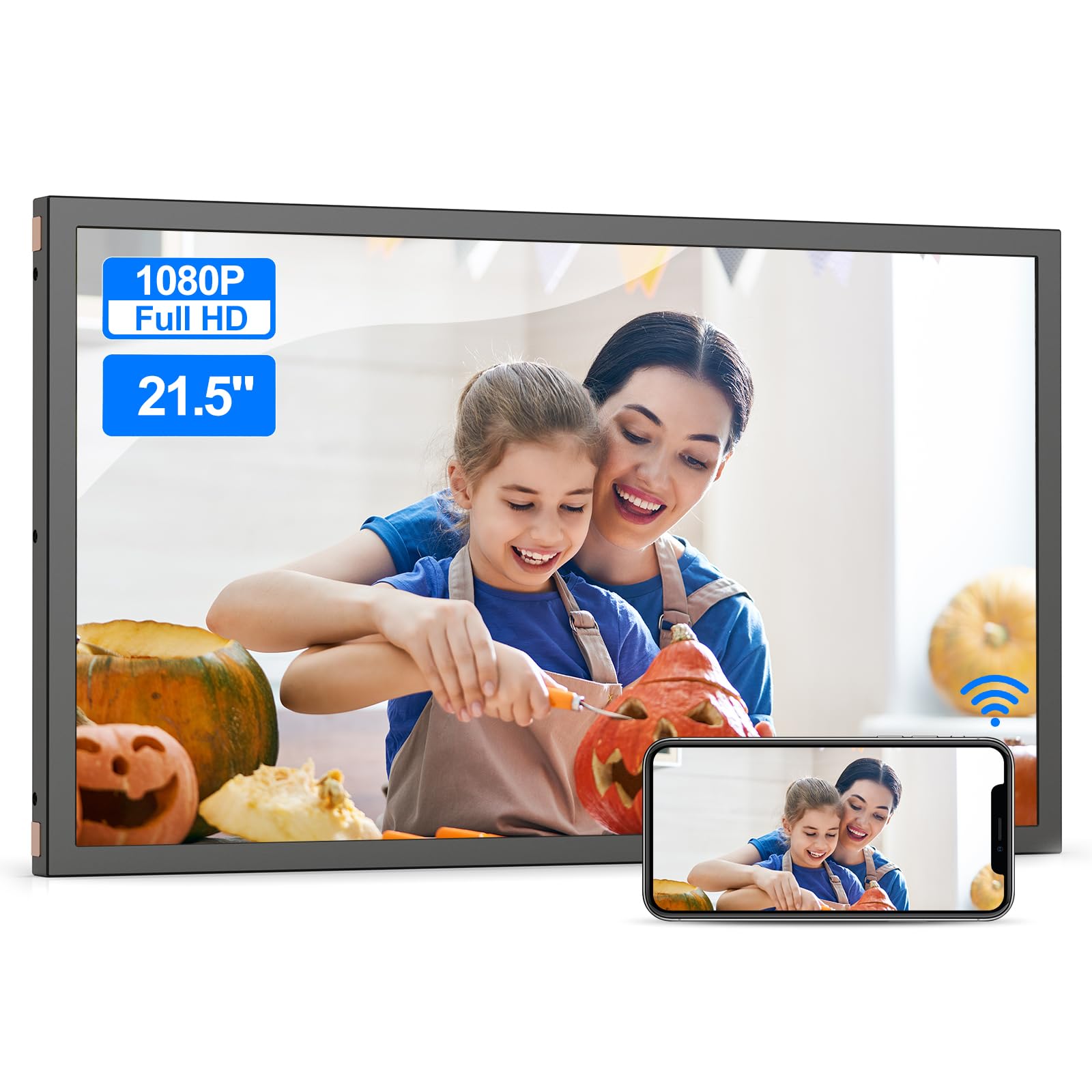 Large Digital Picture Frame 21.5 Inch Smart Photo Frame  2.4 5G Wifi Picture Frame Supports Smartphone Screen Mirroring, Easy To