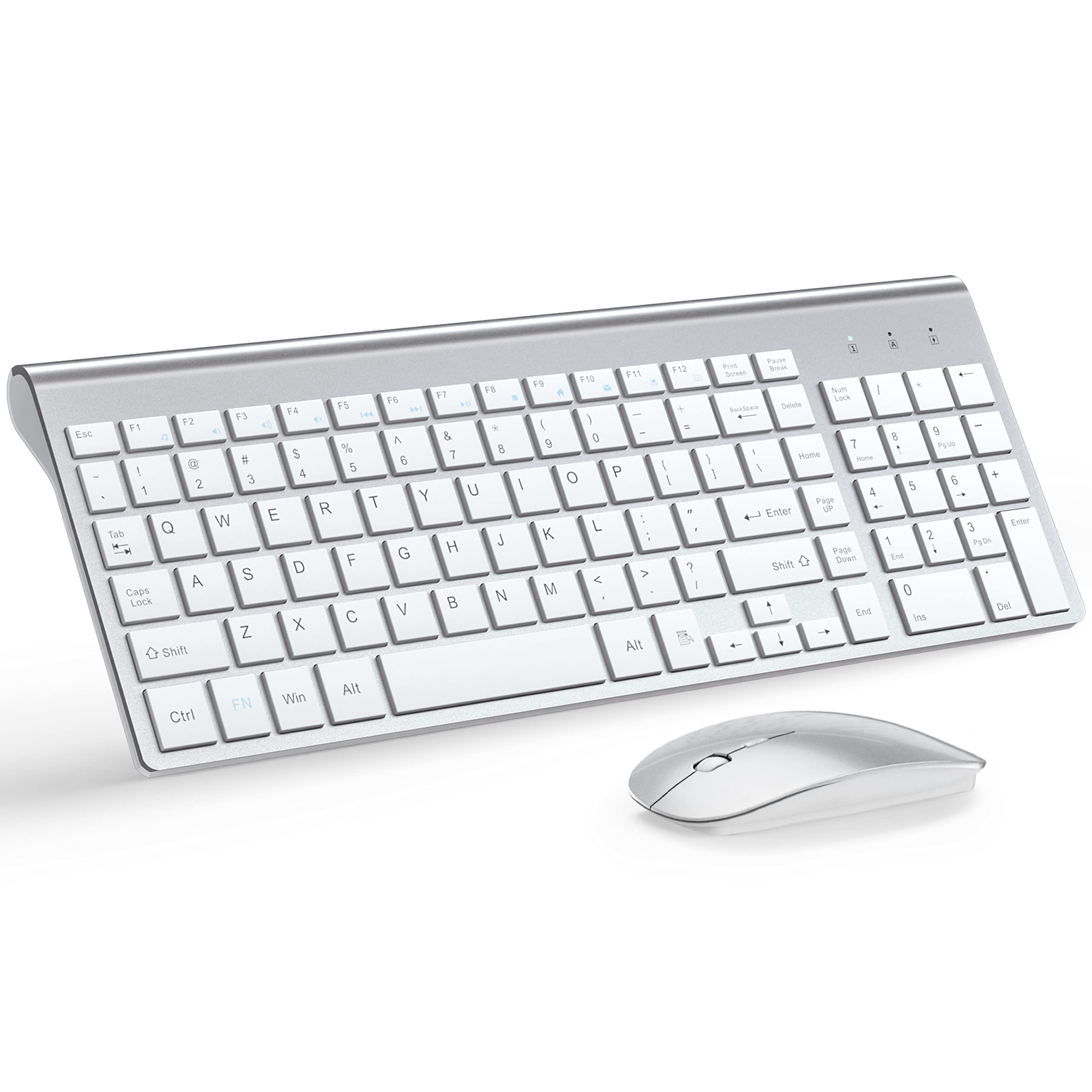 Wireless Keyboard And Mouse Ultra Slim Combo, Topmate 2.4G Silent Compact Usb 2400Dpi Mouse And Scissor Switch Keyboard Set With Cover, 2 Aa And 2 Aaa Batteries, For Pc/Laptop/Windows/Mac Silver White
