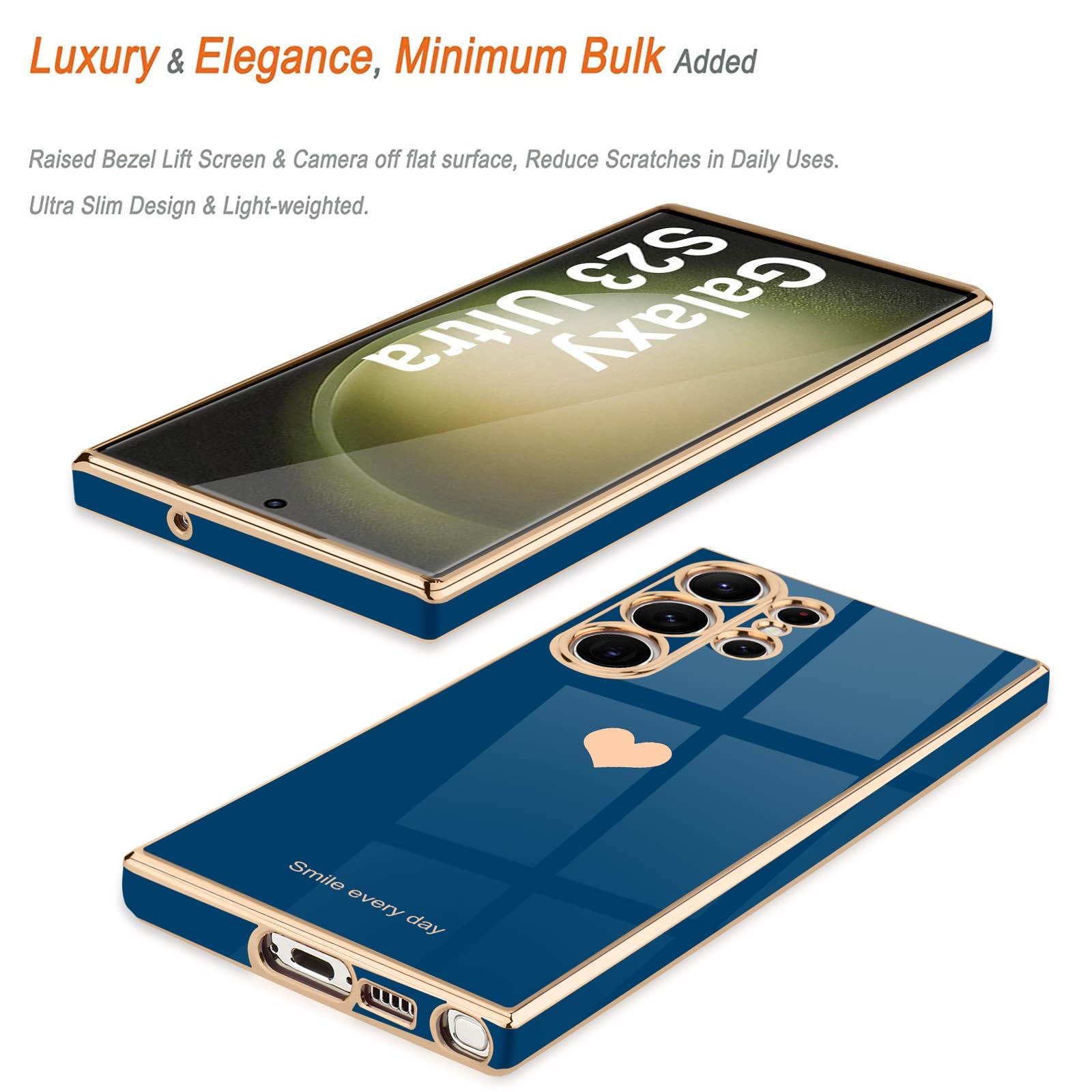 Teageo For Samsung Galaxy S23 Ultra Case For Women Girl Cute Love Heart Luxury Soft Back Cover Raised Full Camera Protection Bum