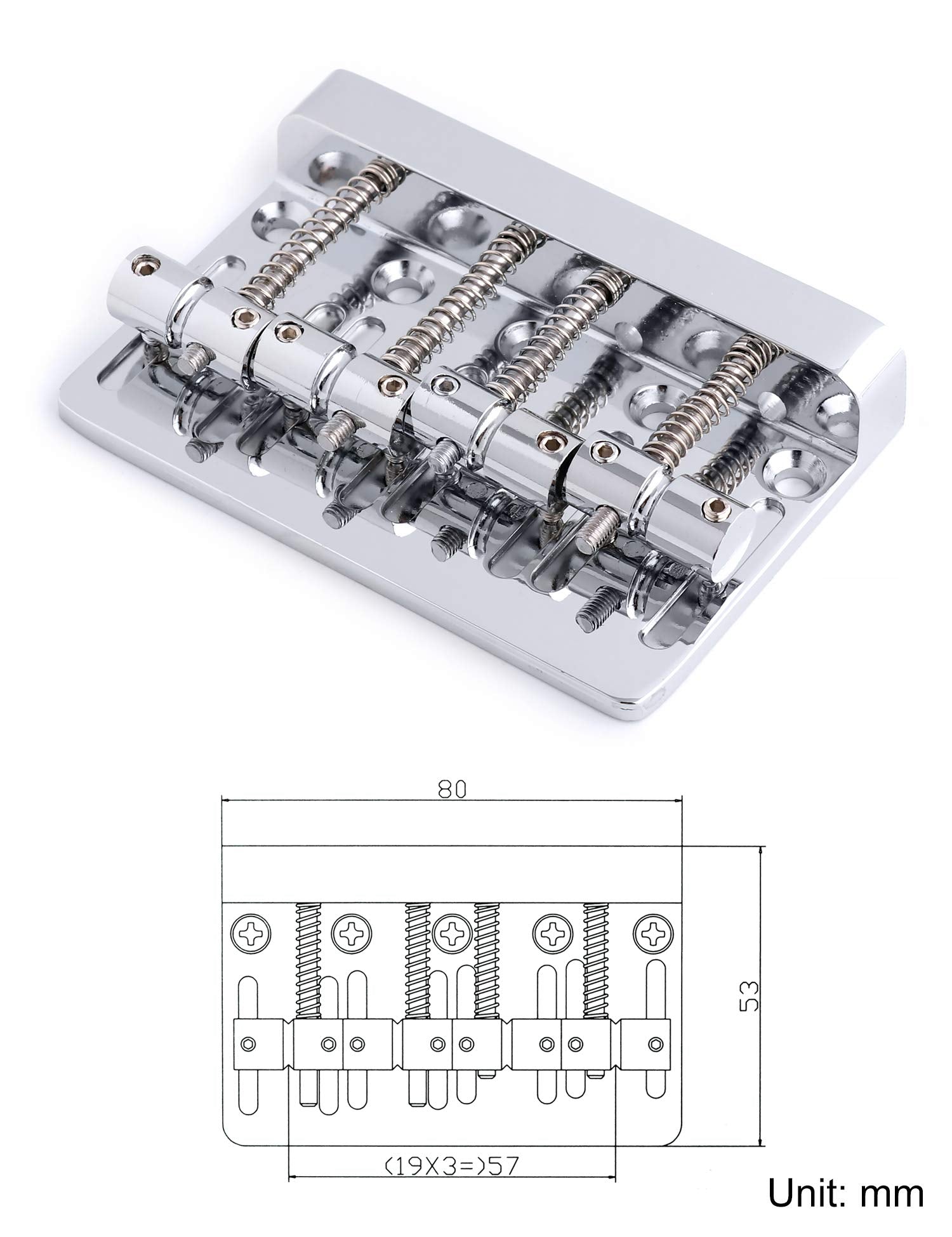 Metallor 4 String Bass Bridge Tailpiece Fixed Saddles For Electric Bass Guitar Jazz Bass Or Precision Bass Chrome.