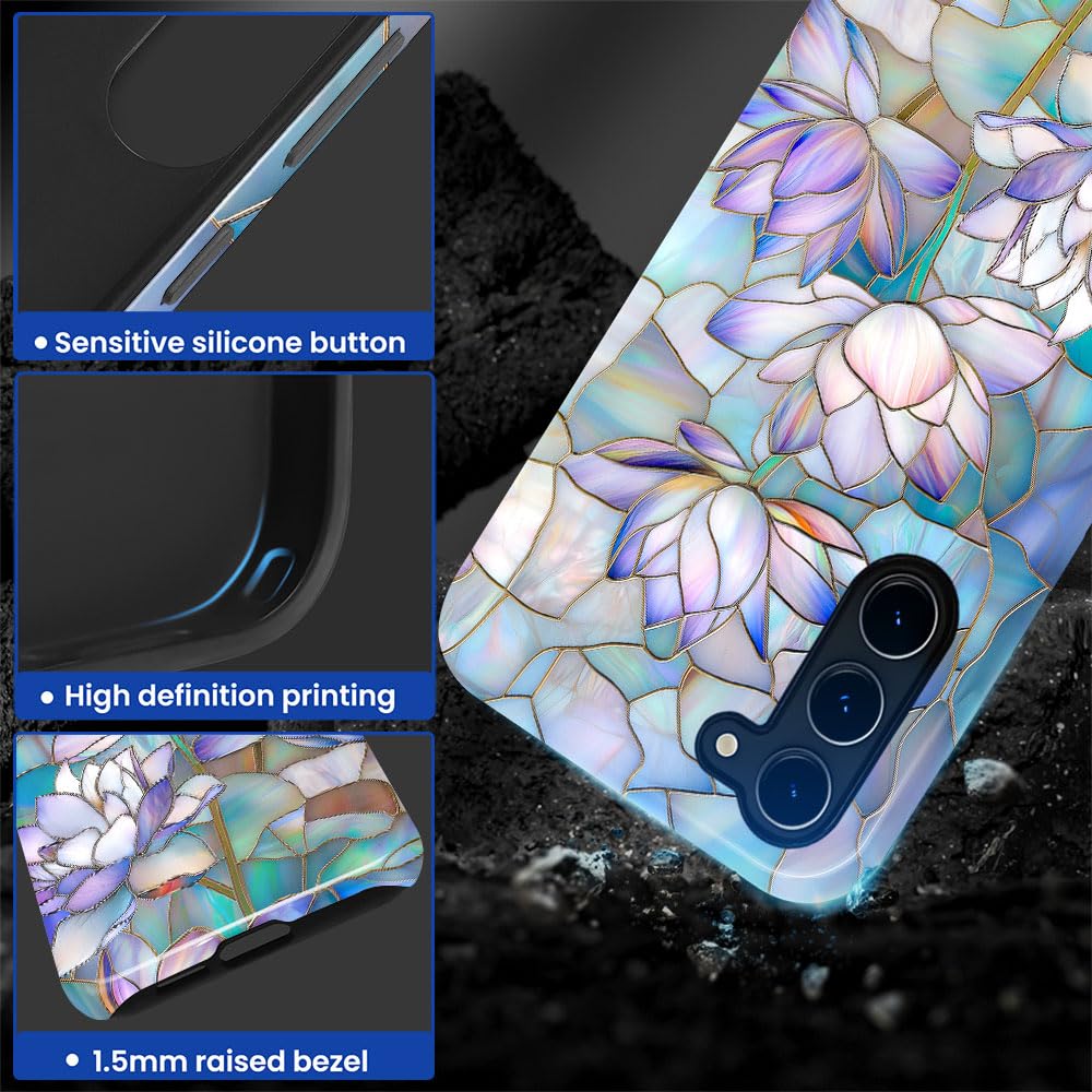 Djsok Compatible With Samsung Galaxy S23,Glossy Pc Anti-Scratch Shockproof Case - Lotus Stained Glass Pattern