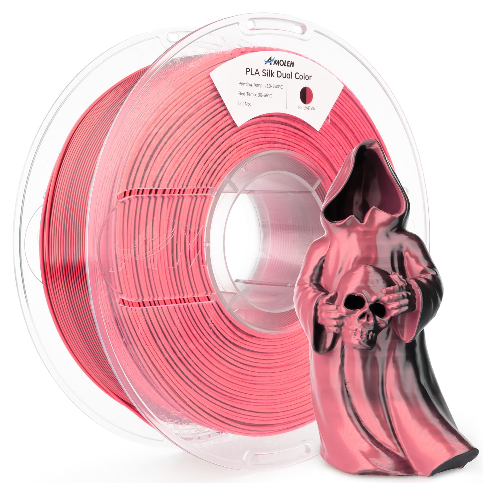 Amolen Silk Pla 3D Printer Filament, Dual Color Black Pink Pla 1.75Mm, Shiny Color Change Filament 3D Printing Pla Filament For