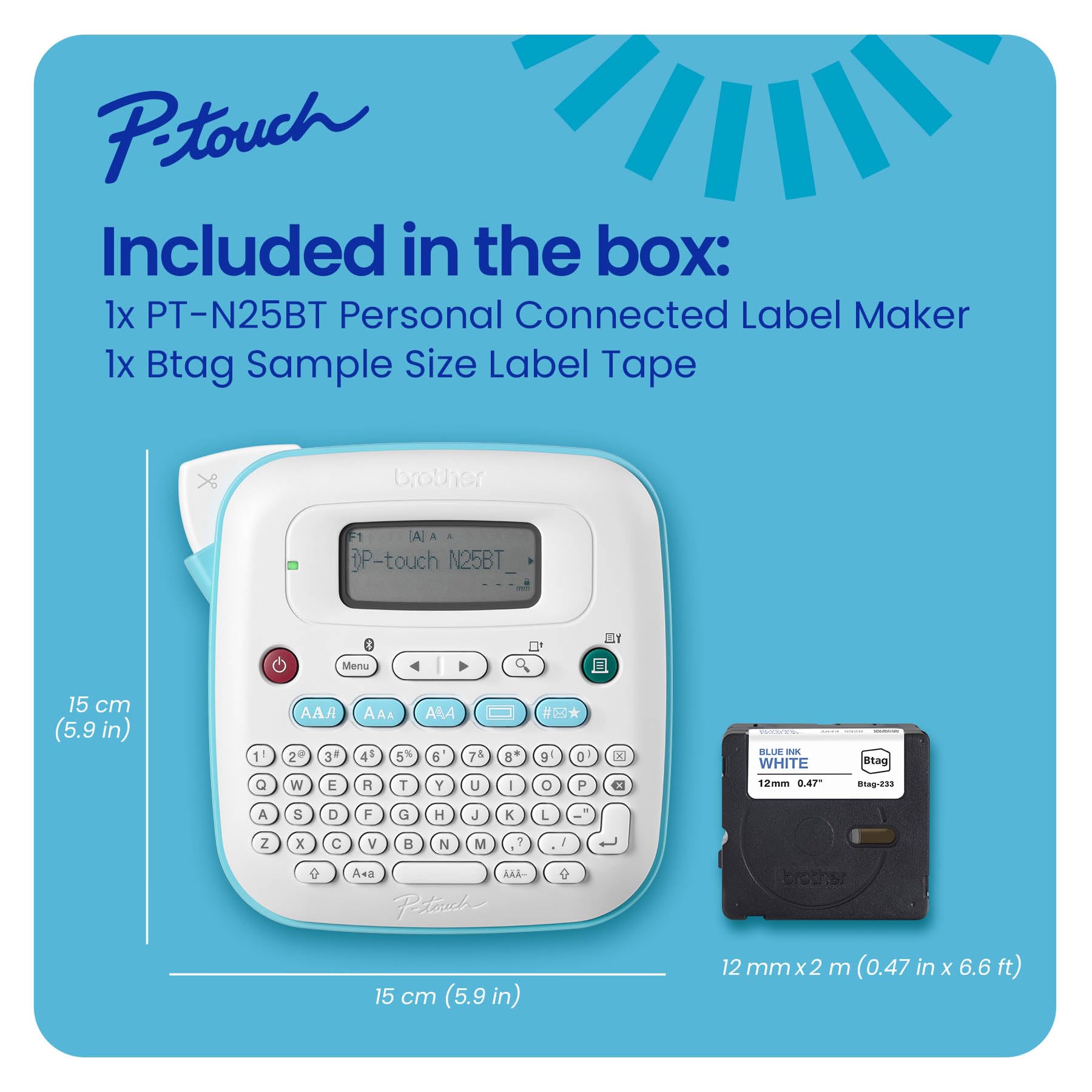Brother P Touch Pt N25Bt Personal Connected Label Maker, Bluetooth, Free Design&Print2 App, Portable, Handheld And Prints On P T