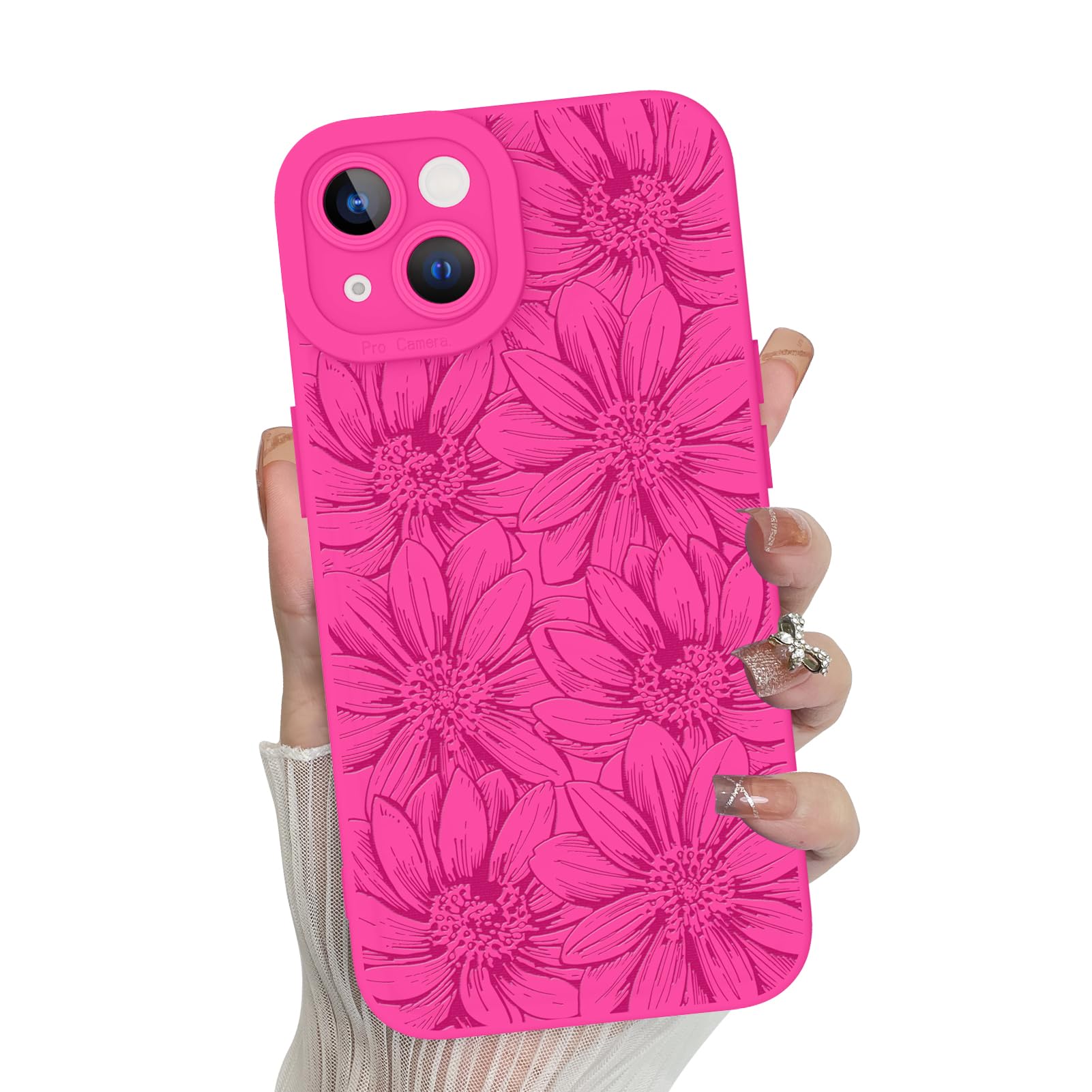 Mzelq For Iphone 14 Case, Silicone Floral Flowers Sunflowers Cute Pattern, Camera Protection Soft Slim Phone Case For Iphone 14