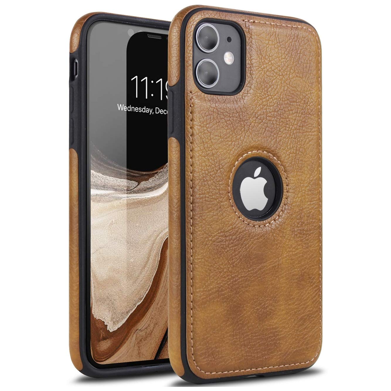 Topsem Retro Leather Case For Iphone 11 Anti Knock Back Cover Soft Tpu Business Shell Phone Case (Brown, For Iphone 11)