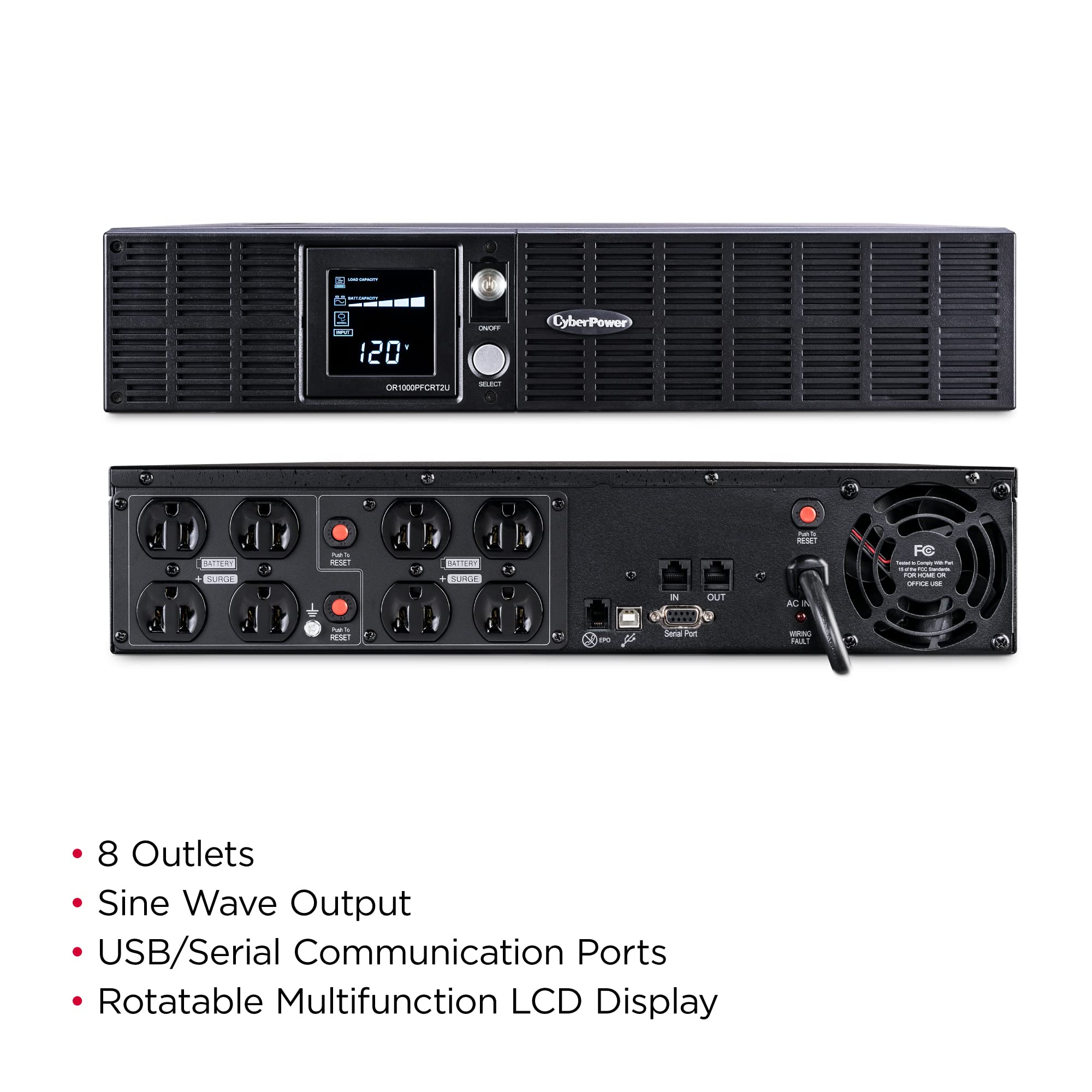 Cyberpower Or1000Pfcrt2U Pfc Sinewave Ups System, 1000Va/700W, 8 Outlets, Avr, 2U Rack/Tower