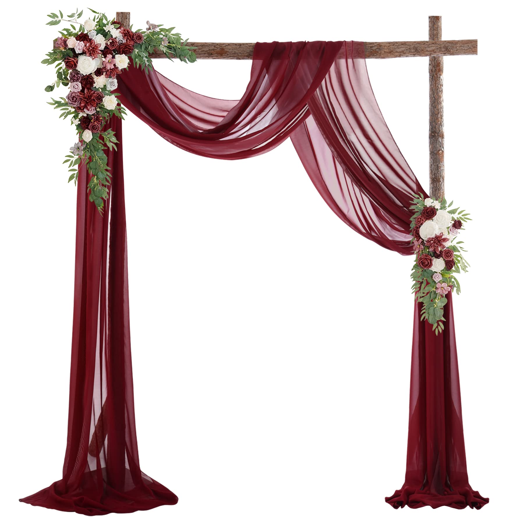 Wedding Arch Draping Fabric, 1 Panel 18Ft Burgundy Sheer Backdrop Curtain Chiffon Fabric Drapery Sheer Voile Scarf Draping Panel