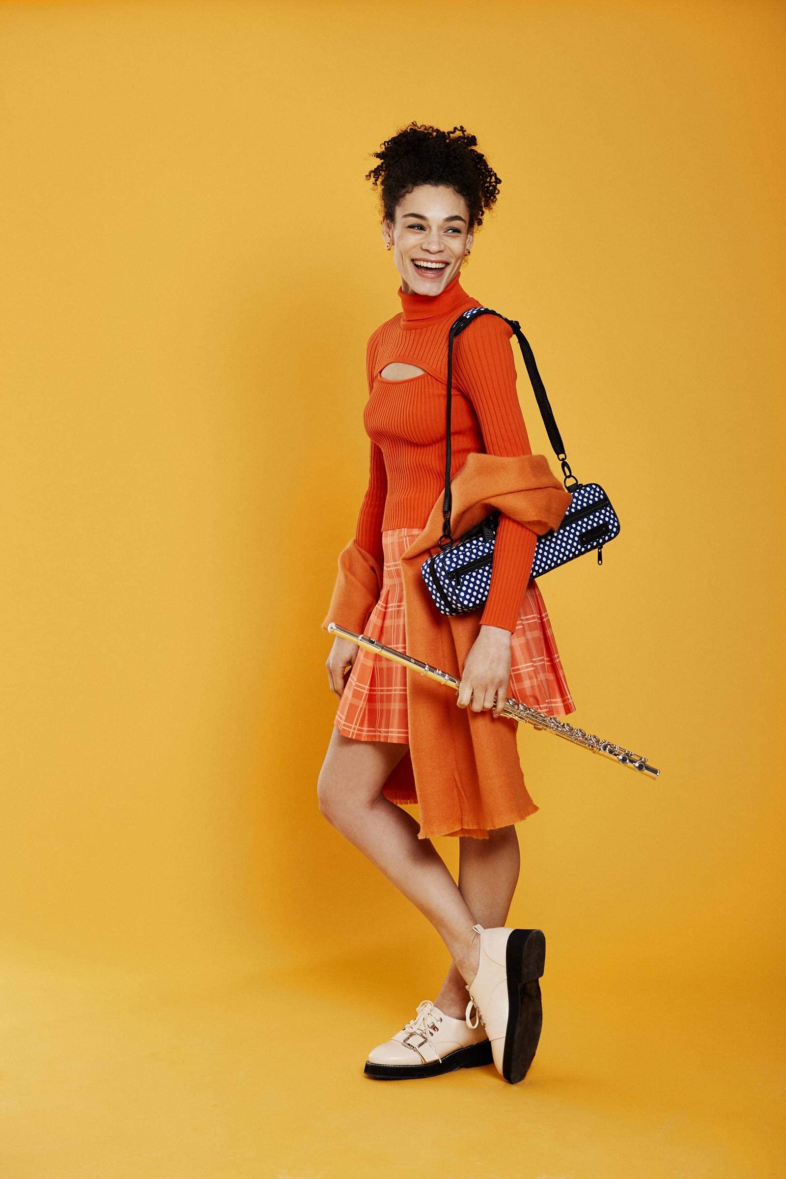 Beaumont Blue Polka Dot Flute Case With Shoulder Strap - C-Foot Flute Hard Case Cover - Lightweight Canvas C Case For Yamaha, Ju