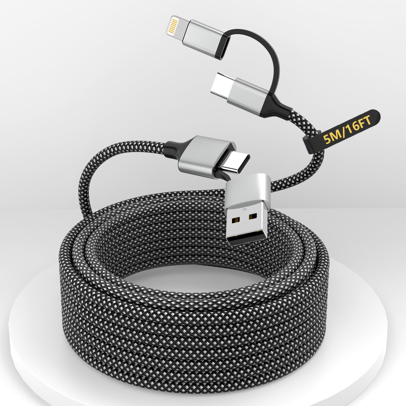 16Ft Long Multi 4 In 1 Usb C Cable Lightning Charging Cable,5M 60W Fast Charger & Data Transfer,Iphone Ipad Charger Cord With Li