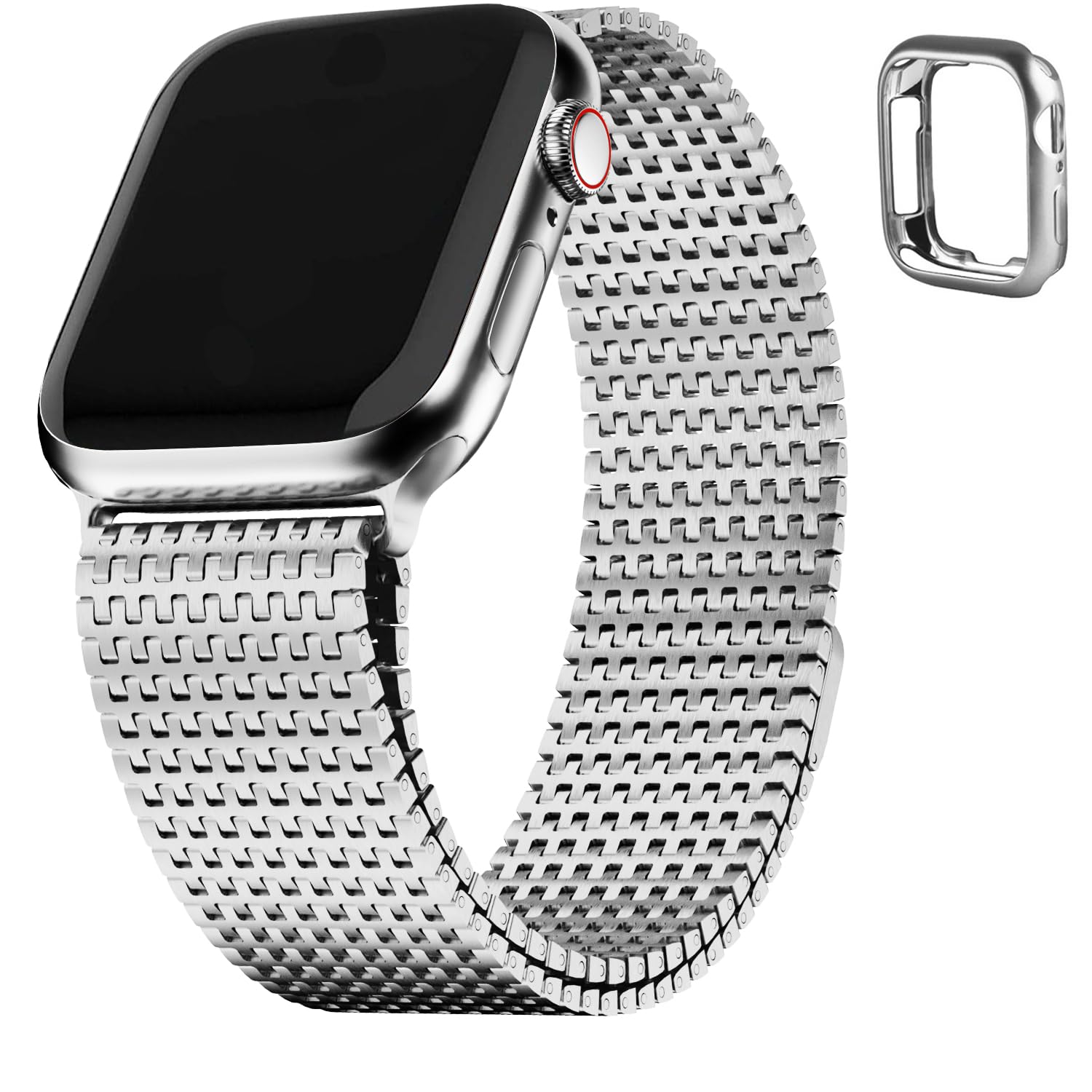 Fullmosa Compatible Apple Watch Band 45Mm 44Mm 42Mm, Stainless Steel Mesh Loop Magnetic Clasp Iwatch Band With Tpu Case For Appl