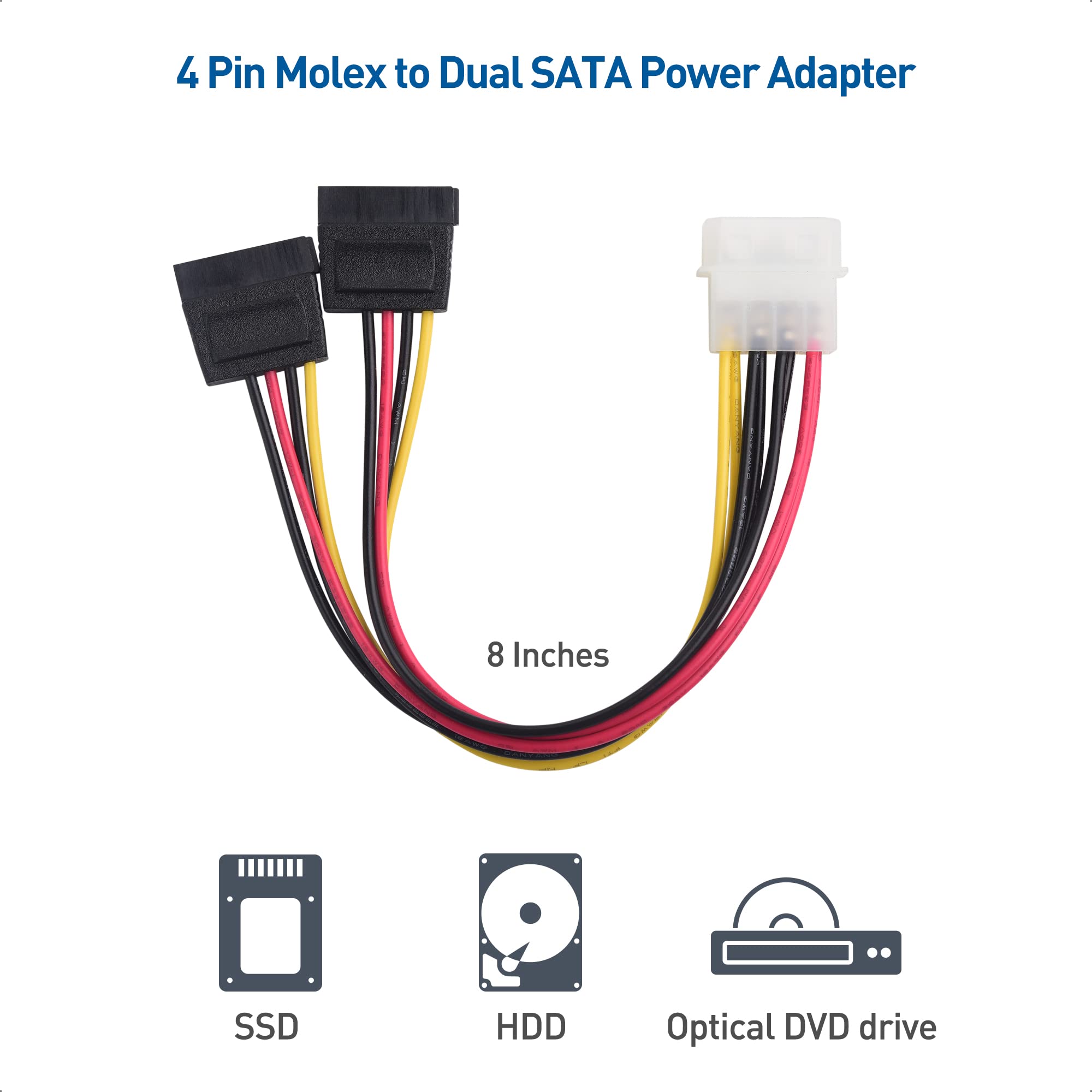 Cable Matters Sata Iii Data Cable And Sata Power Cable Kit With Straight And 90 Degree Sata Iii Cables, Power Splitter Adapter,