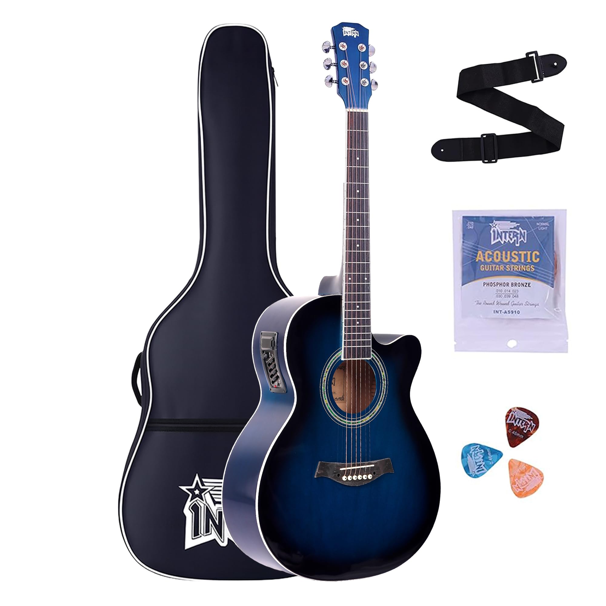 Intern 40 Inches Acoustic Equalizer Cutaway Guitar With PickUp & Truss Rod, Carry Bag, Strap & Picks. Premium Wooden Durable Bu