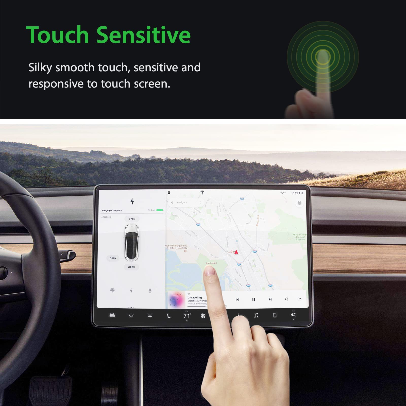 Bioton Nano Texture Glass Screen Protector Designed For Tesla Model 3 (2023 2017) / Tesla Model Y (2024 2020) Center Control Tou