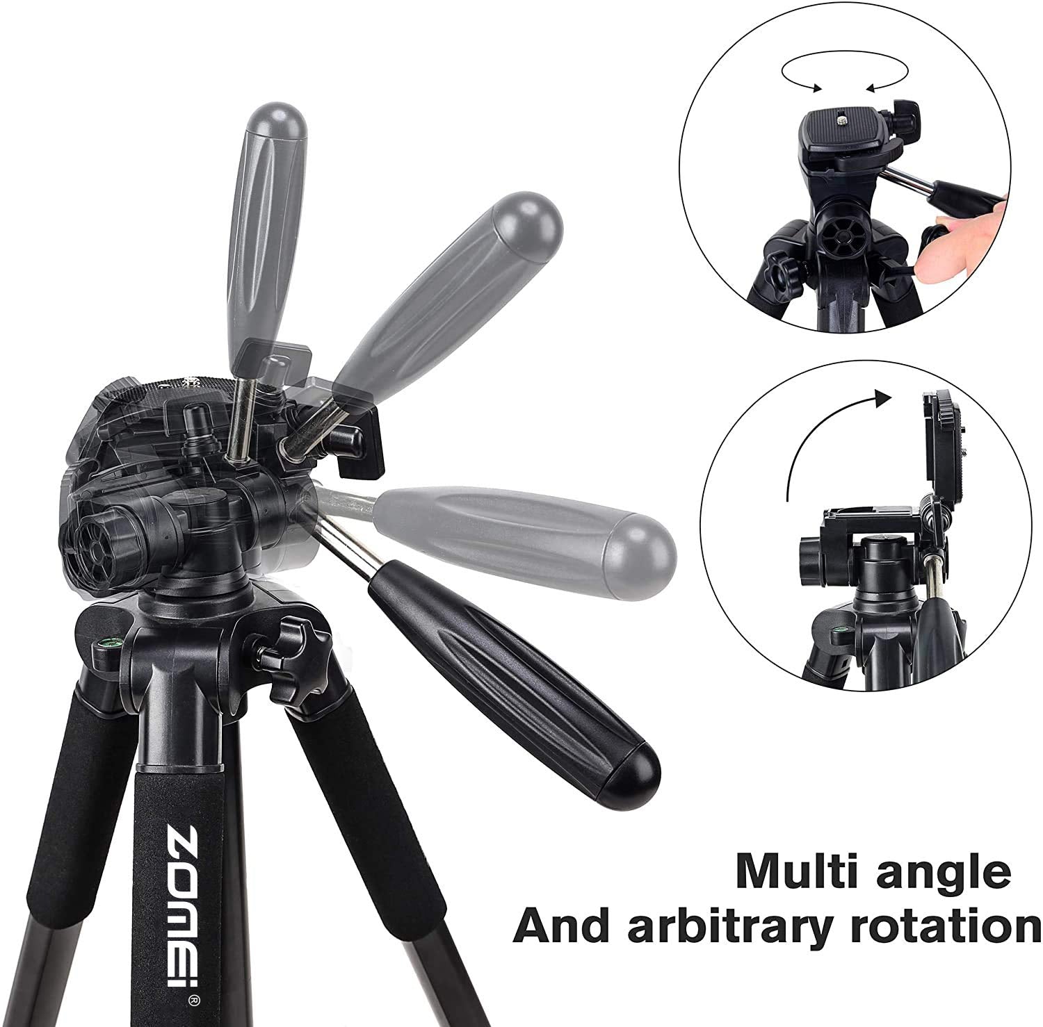 Camera Tripod 55 Inch Q111 With Phone Holder,Cell Phone Tripod Stand Protable Lightweight For Canon Nikon Sony Dslr Projector Webcam Spotting Scopes Gopro And Smartphones Live(Black)