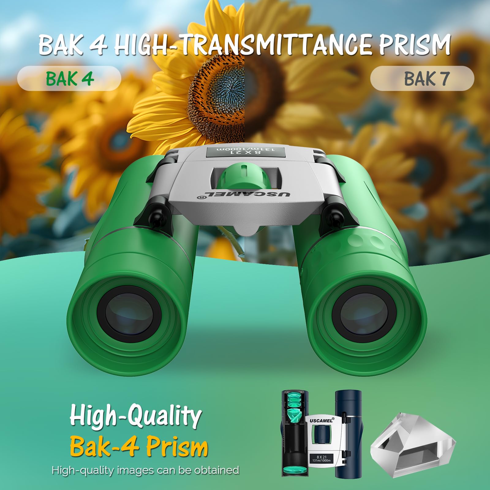 Uscamel Binoculars Kids And Adults, 8  21 Small Binocular, Waterproof Compact Binocular For Outdoor Use (Green)