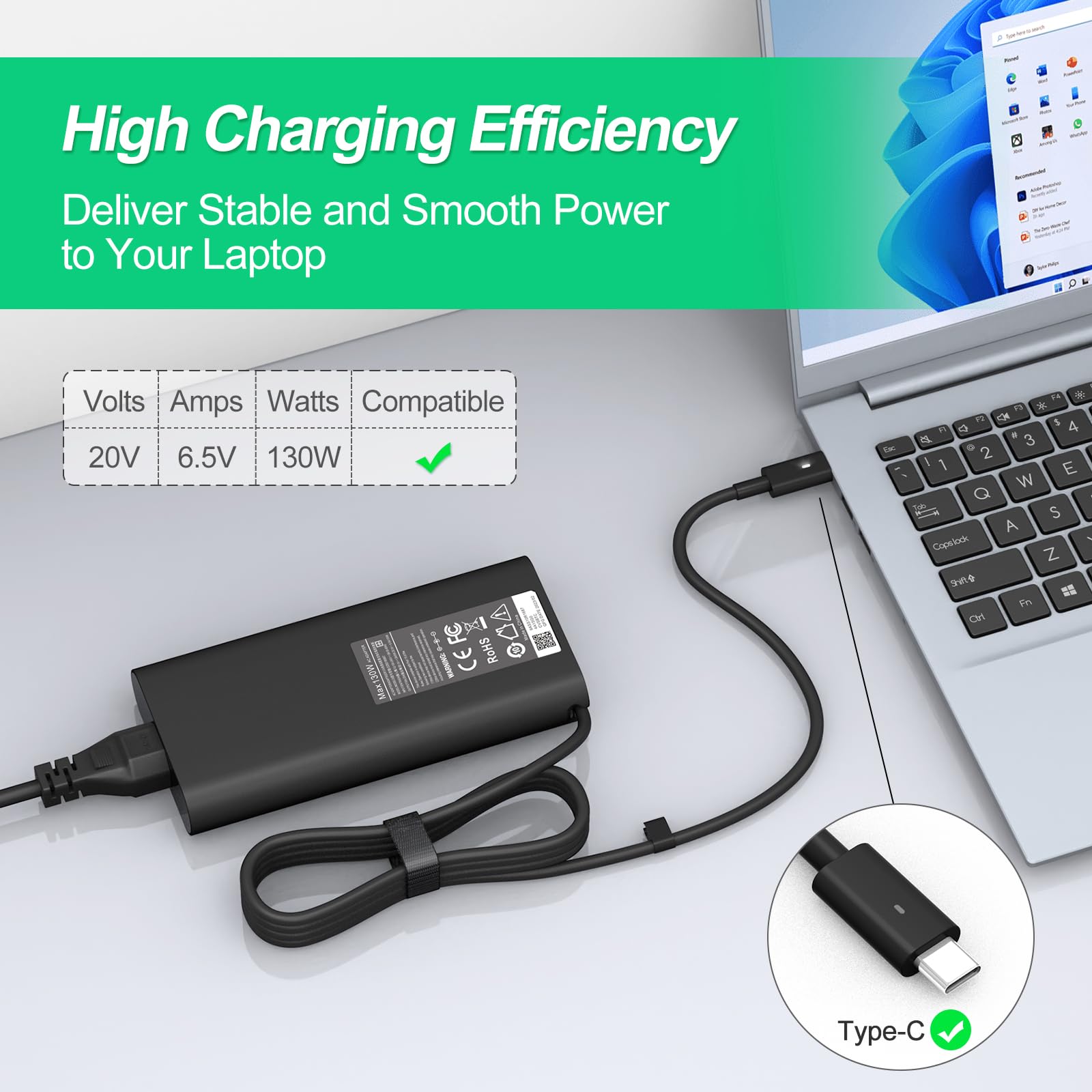 Replacement Dell 130W Laptop Charger Usb C Type C For Dell Xps 15 9575 9520 9510 9500 17 9720 9710 9700 Precision 5530 5550 5560