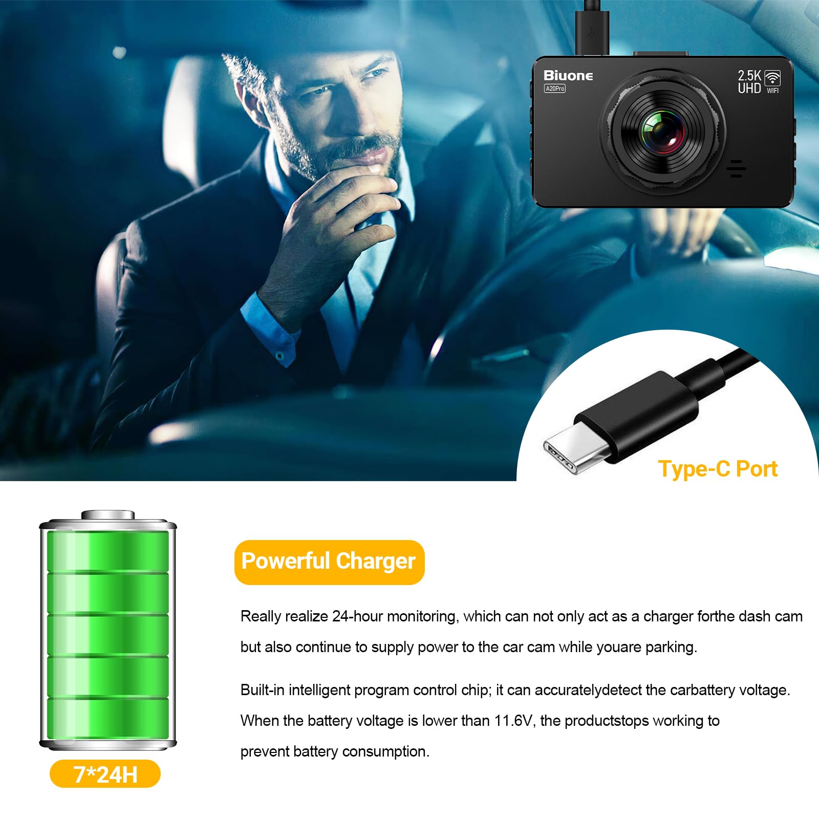 Obd Power Cable For Dash Camera Charger Obd2 To Usb Cable, 24 Hours Surveillance/Acc Mode With Switch Button Obd2 Power Adapter