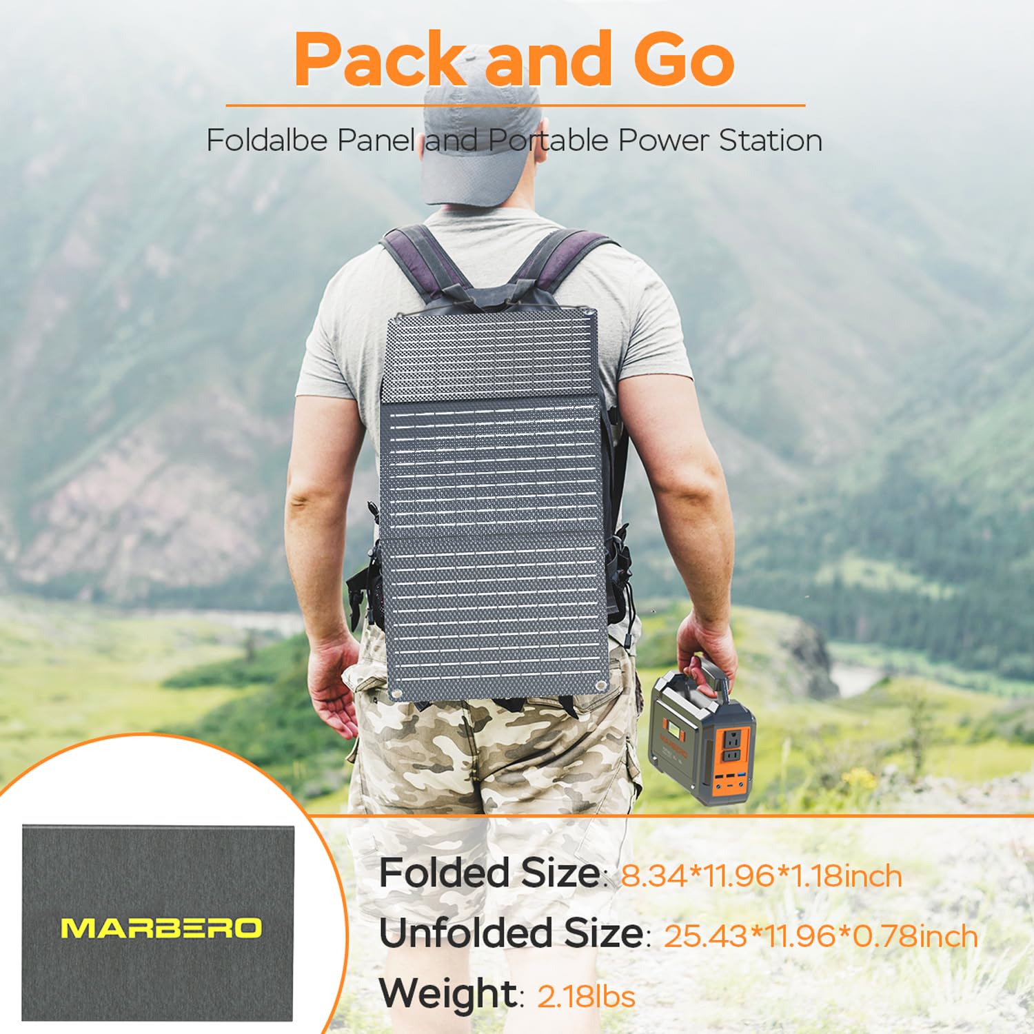 Marbero Solar Generator 167Wh Camping Portable Power Station 200W Peak With Foldable Solar Panels 30W With Ac Outlet 110V Multi