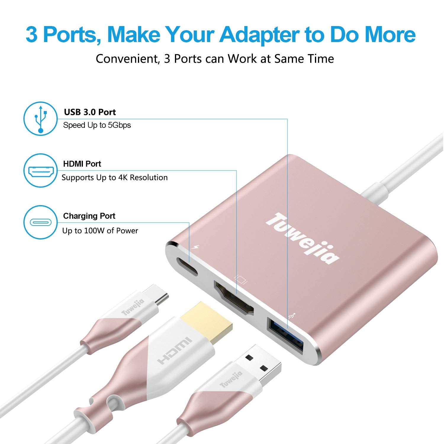 Usb C To Hdml Adapter Type C Hdmi Multiport Adapter 4K Hdmi Output Usb 3.0 Port 100W Charging Port,Digital Av Hub For Macbook Pr
