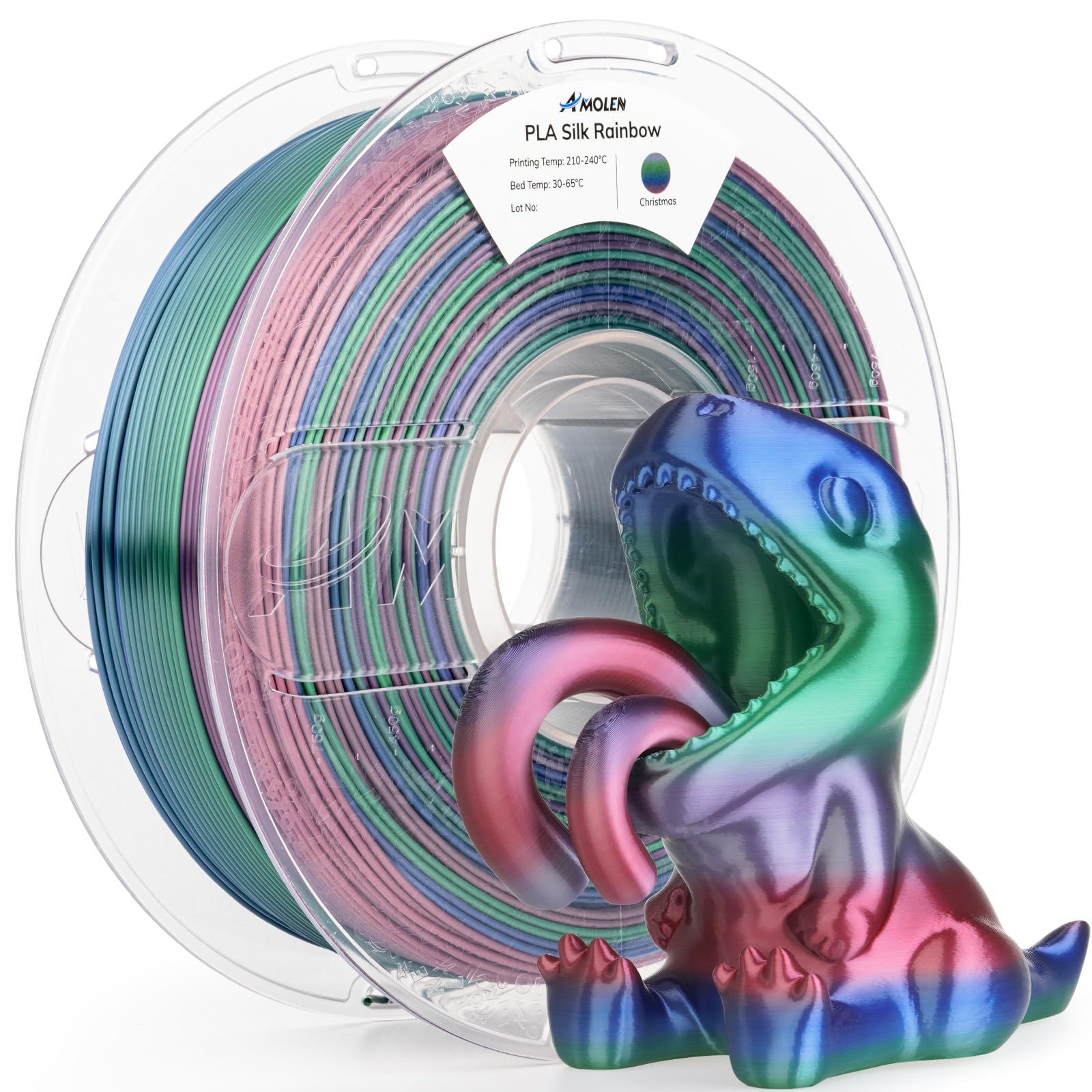 Amolen Silk Pla 3D Printer Filament, Shiny Multicolor Christmas Rainbow Pla Filament 1.75Mm, Gradient Color Change Pla 3D Printi