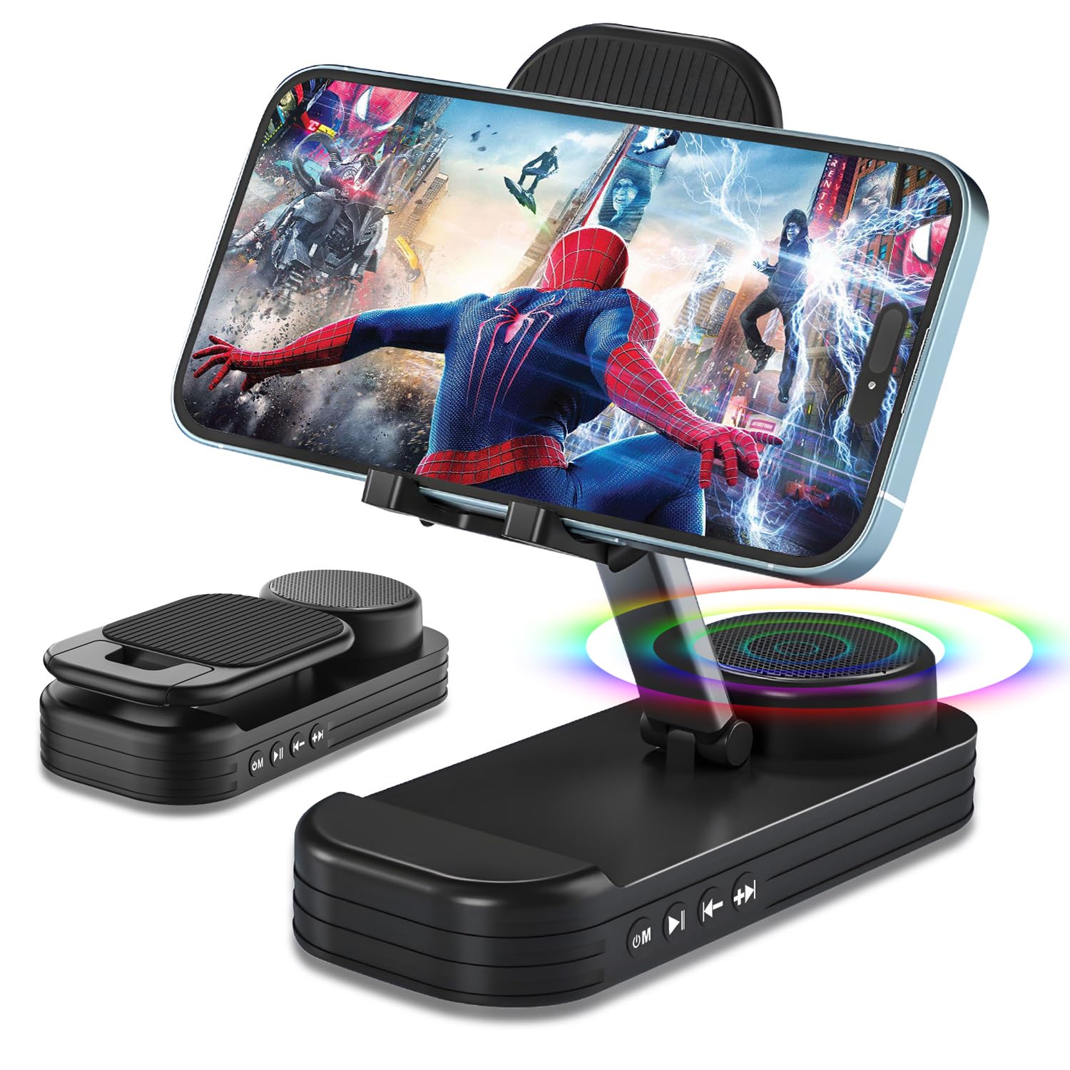 Christmas Tech Gift For Men, Cell Phone Stand With Wireless Bluetooth Speaker, Thanksgiving Present For Him Dad Who Wants Nothing, Desktop Cool Gadget Unique Idea Gift For Mom Wife Her