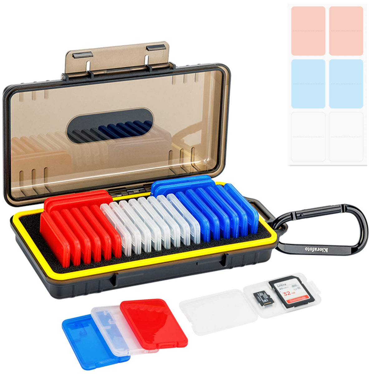 Kiorafoto Memory Card Case With 24 Pack Clear Plastic Memory Card Holders For 24 Sd Sdxc Sdhc & 24 Tf Cards,Water Resistant Anti