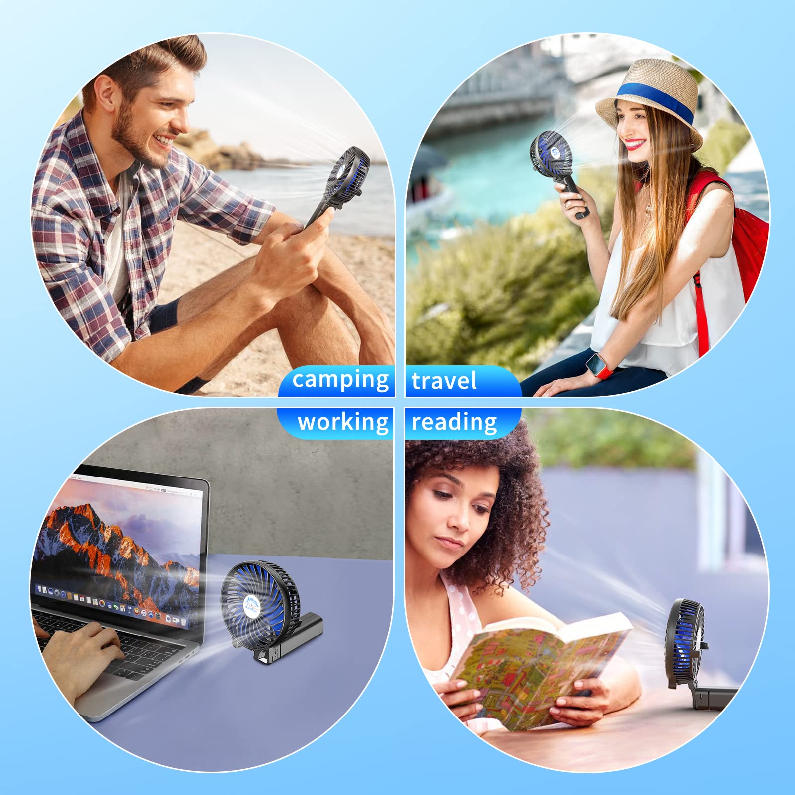 Handfan Portable Handheld Fan, Mini Personal Fan, Battery Operated Cooling Rechargeable Fan, 180 Foldable Small Hand Fan, Usb Po