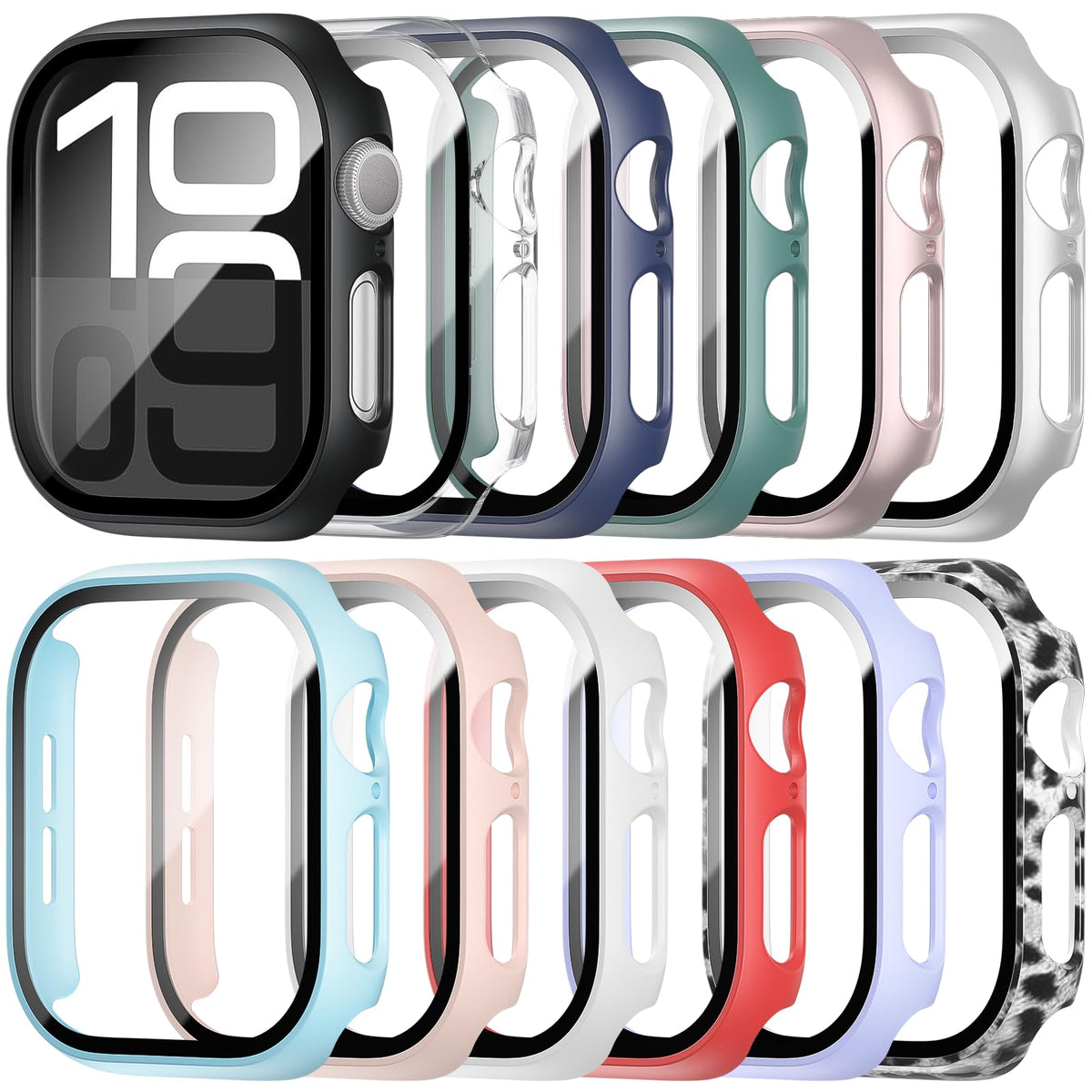 Hasdon [12 Pack Case Compatible With Apple Watch Series 10 46Mm With Tempered Glass Screen Protector, Full Coverage Bumper Hard