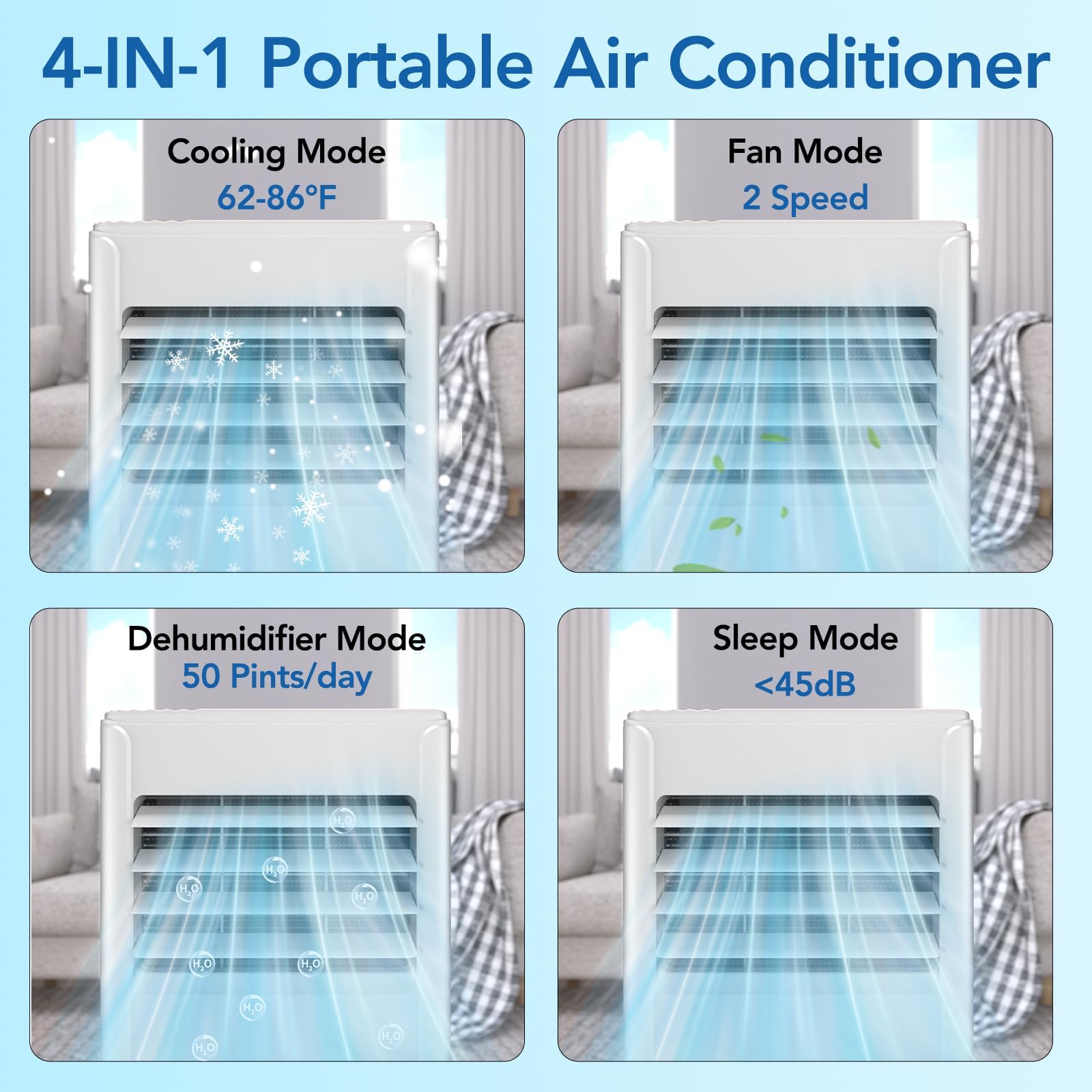 Portable Air Conditioners 8000 Btu With Remote Control, Cools Room Up To 350+ Sq.Ft, 3-In-1 Quiet Portable Ac Unit With Dehumidi