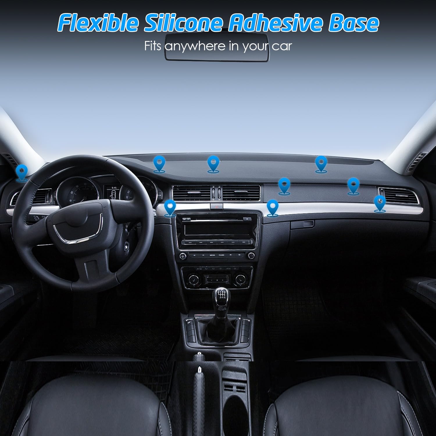 Wixgear Magnetic Phone Car Mount, Universal Stick On Rectangle Flat Dashboard Magnetic Car Mount Holder, For Cell Phones And Min