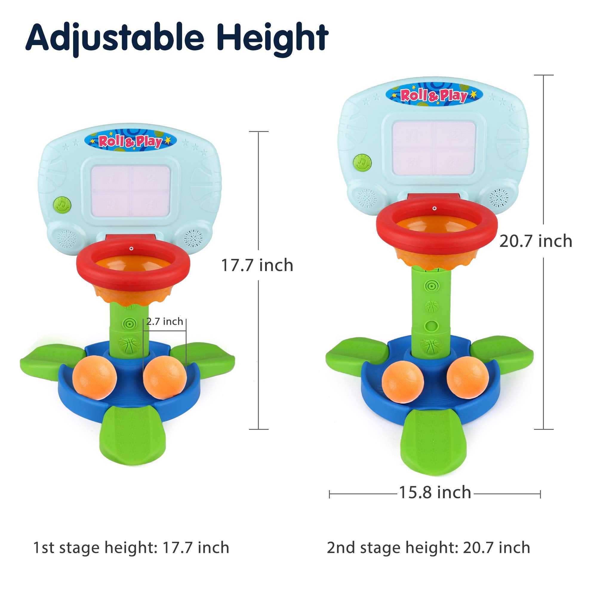 Lotfancy Basketball Hoop For Kids Toddlers 9M 3Y, Infant 2 In 1 Adjustable Sports Toy Set, Baby Interactive Learning Toy, With L