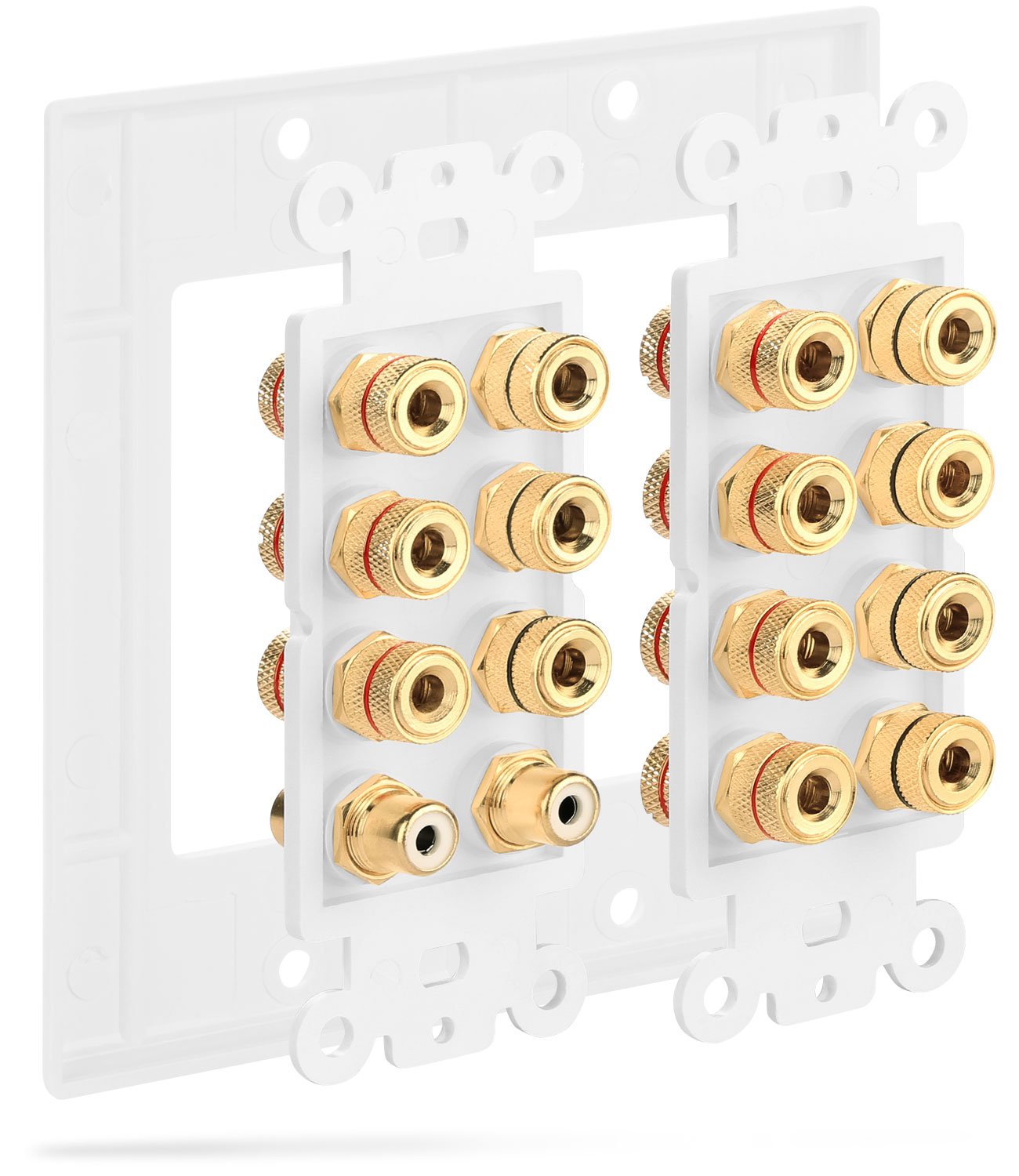 Fosmon 2 Gang 7.1 Surround Sound Distribution Home Theater Wall Plate, Gold Plated 7 Pair Copper Binding Posts Coupler Type For