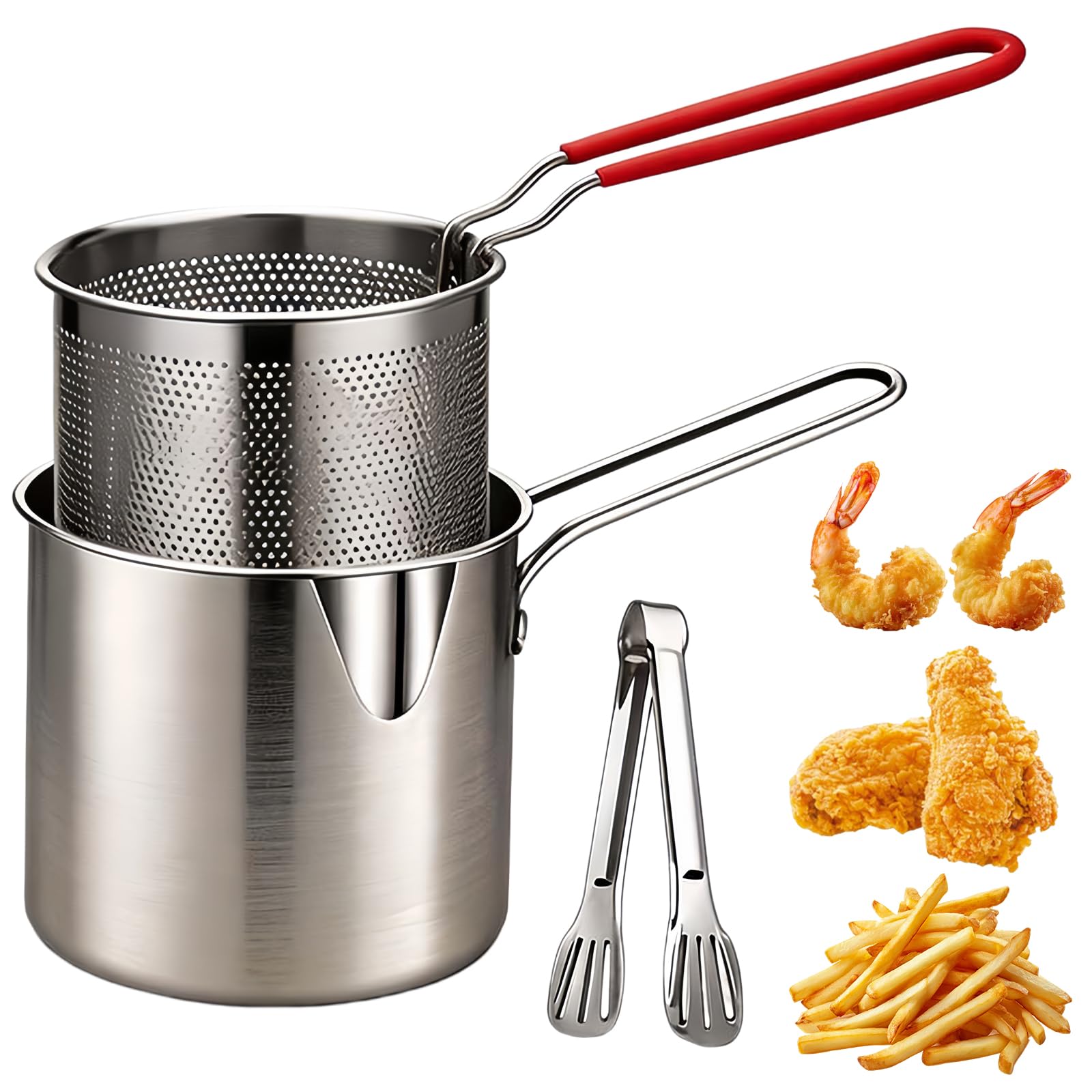 Personal Mini Deep Fryer Set,304 Stainless Steel Fryer Pot,3PCS