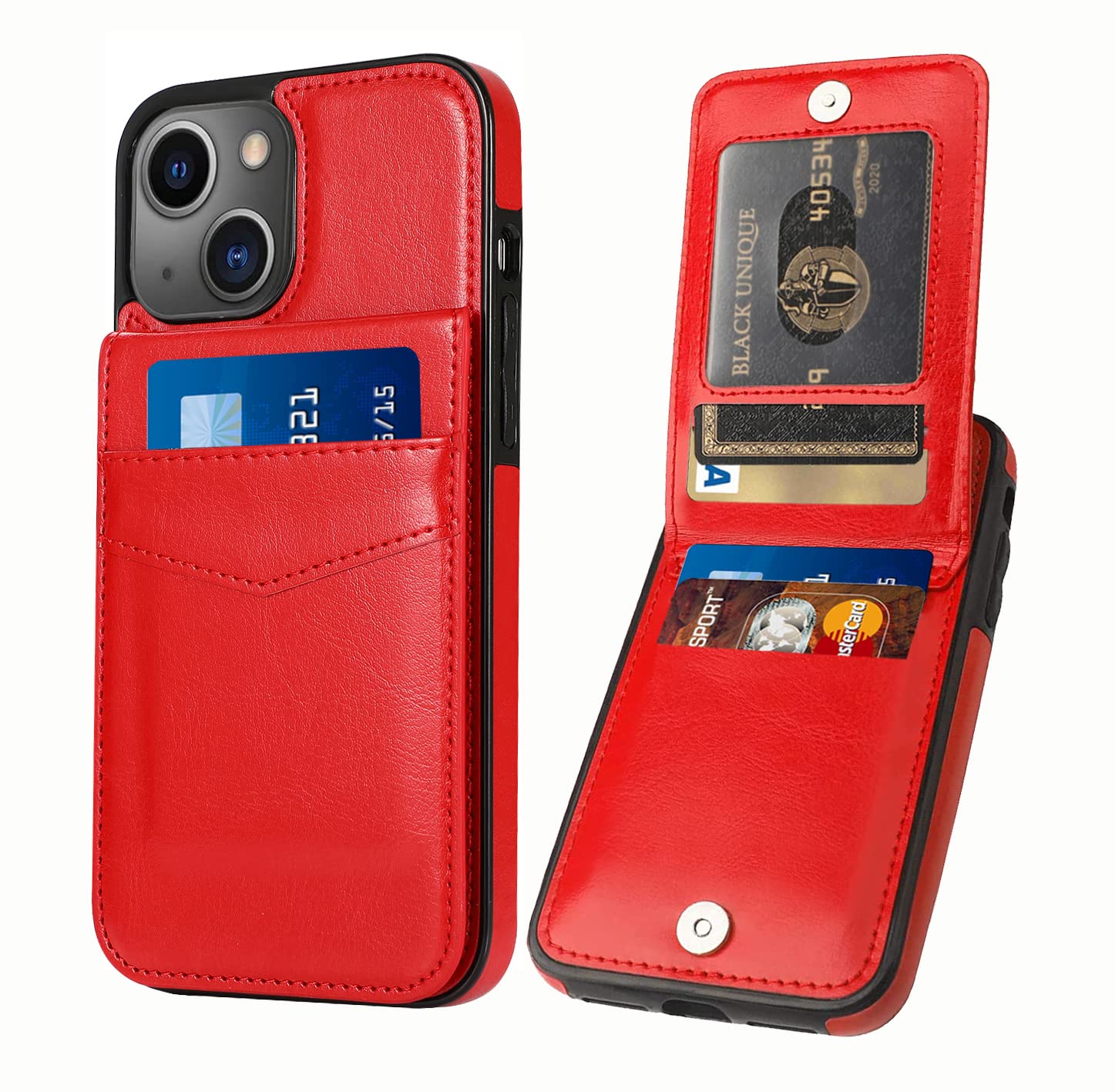 Seabaras Iphone 13 Wallet Case With Credit Card Holder For Women Men Pu Leather Wallet Case For Iphone 13 Case 6.1 Inch (Red)