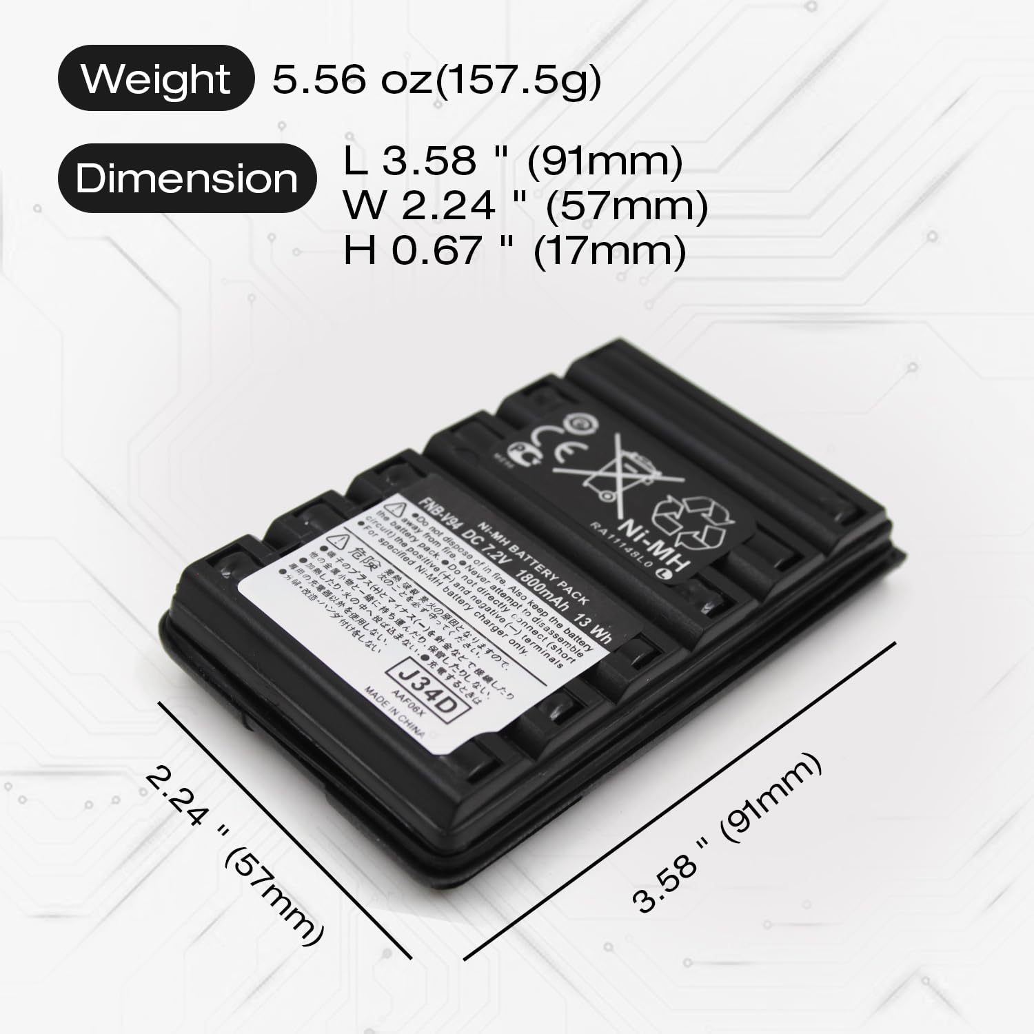Elxjar (3 Pack) 7.2V 1800Mah Ni Mh Battery Pack Compatible For Yaesu Vertex Fnb V94 Fnb 83 Ft 60R Fnb V57 Fnb 64 Vx 410 Vx 420 Vx 420A Vx 150 Vx 160 Vx 170 Vx 180 Ft 270 Two Way Radio