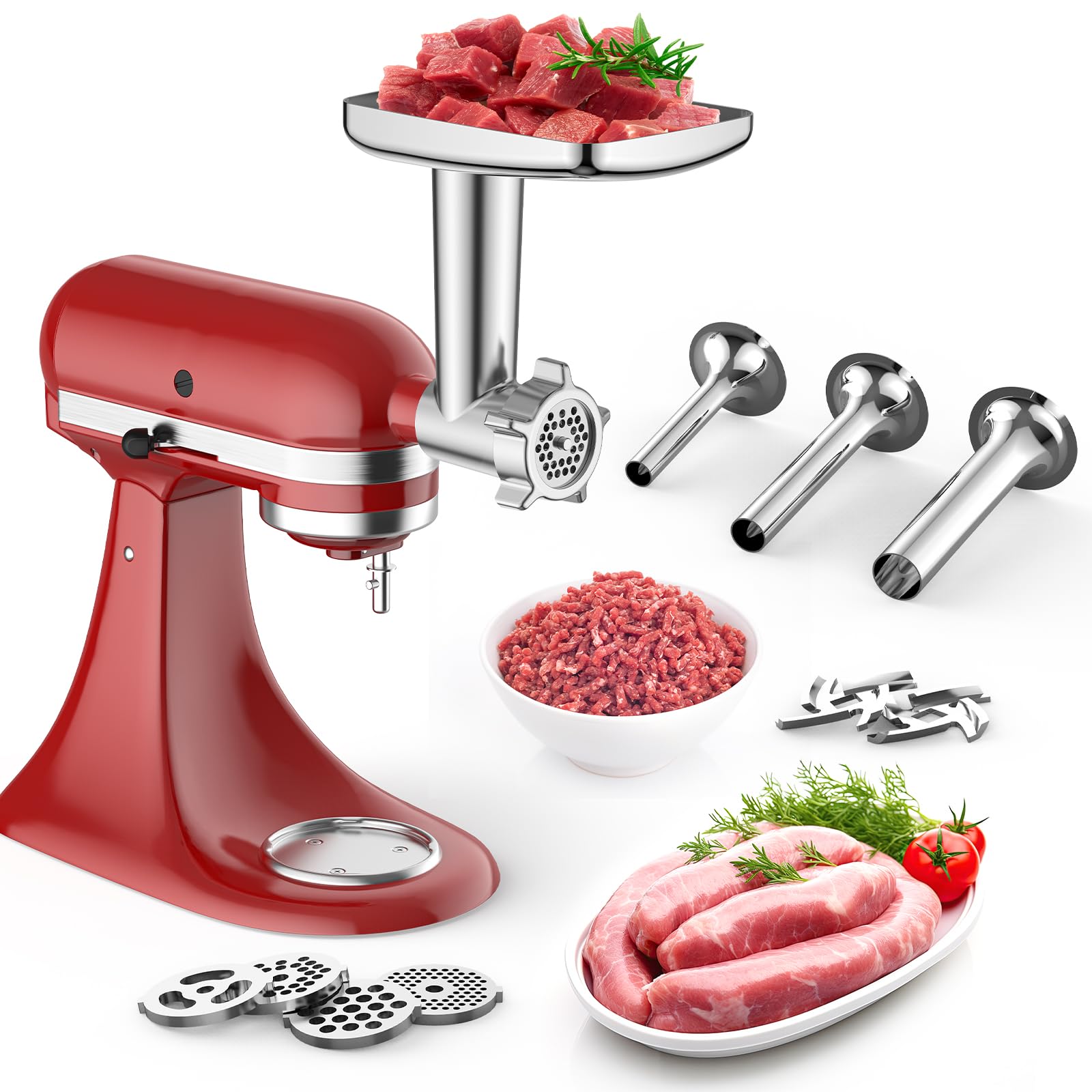 Meat Grinder Attachment For Kitchenaid Stand Mixer, Meat Grinder For Kitchenaid Mixer With 4 Grinding Plates, 3 Sausage Stuffer