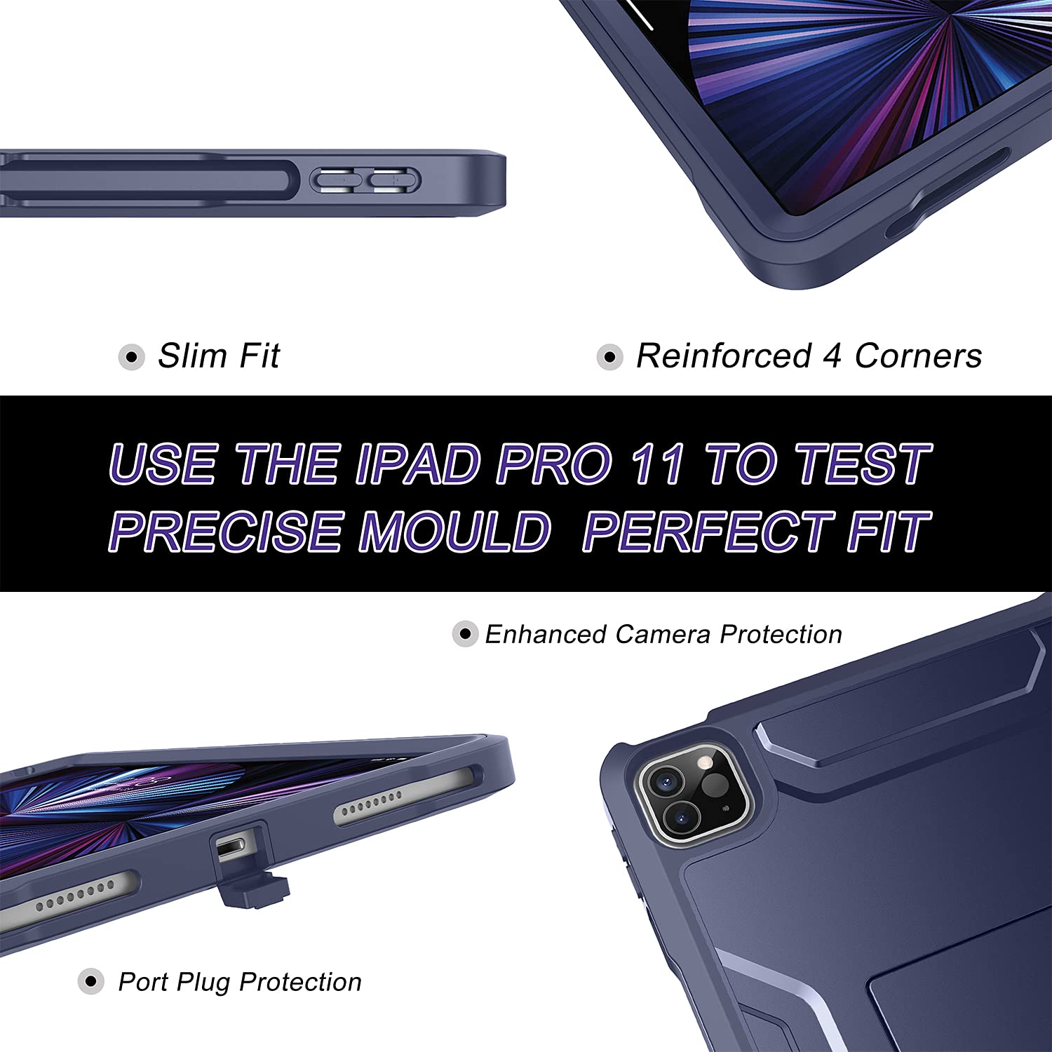 Soke Case For Ipad Pro 11 Inch 2022/2021/2020/2018/Ipad Air 5Th/4Th Generation,Built In Screen Protector   Support 2Nd Apple Pencil Charging   Heavy Duty Rugged Protective Kickstand Case   Navy