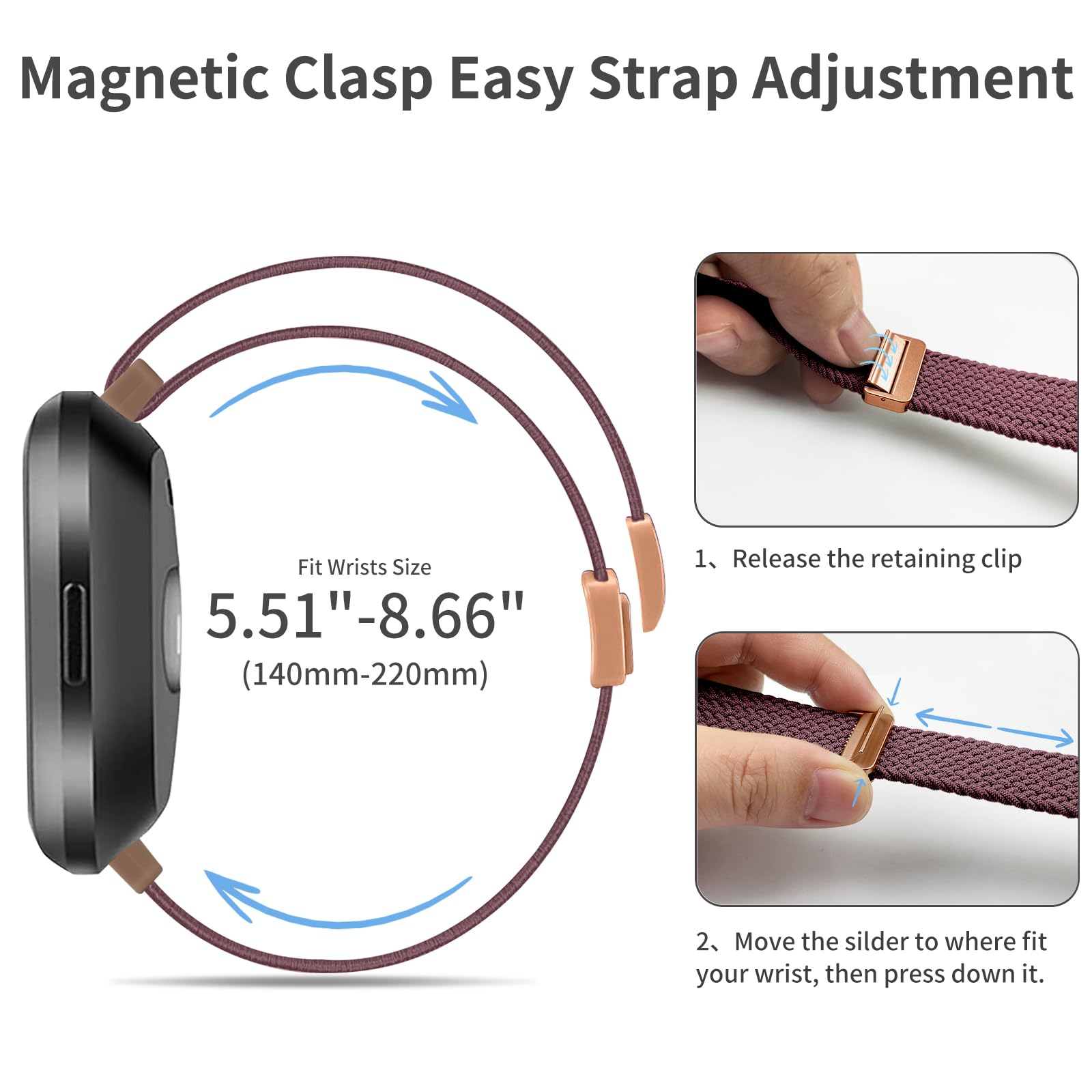 Zspoly Braided Band Compatible With Fitbit Versa 4 Bands For Women/Versa 3/Sense 2/Sense Band, Magnetic Clasp Elastic Fabric Spo