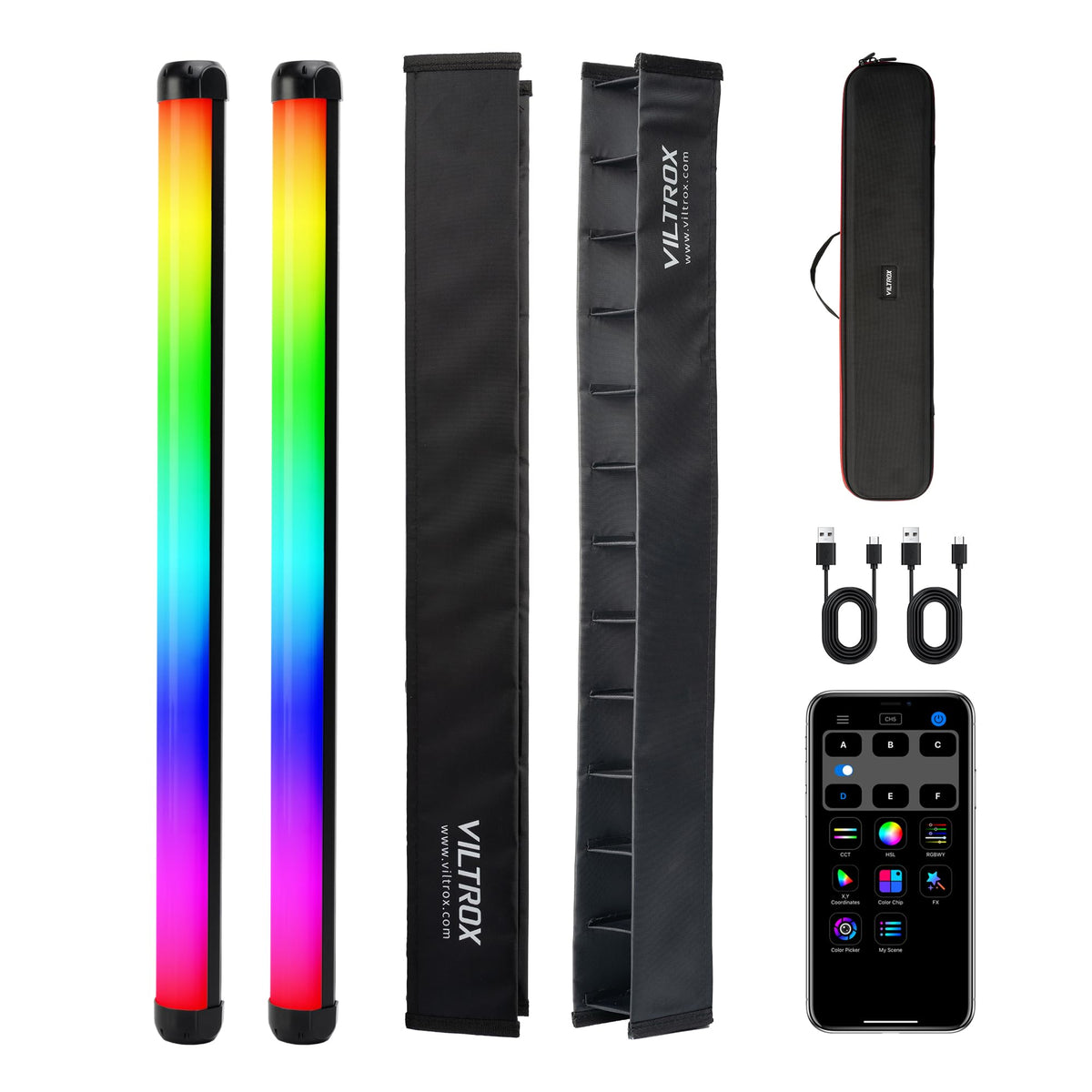2 Pack 20W Rgb Light Stick Wand, 1920Lm Led 2500K 8500K Photography Lighting Tube, Smartphone App 26 Lights Effect For Video Con